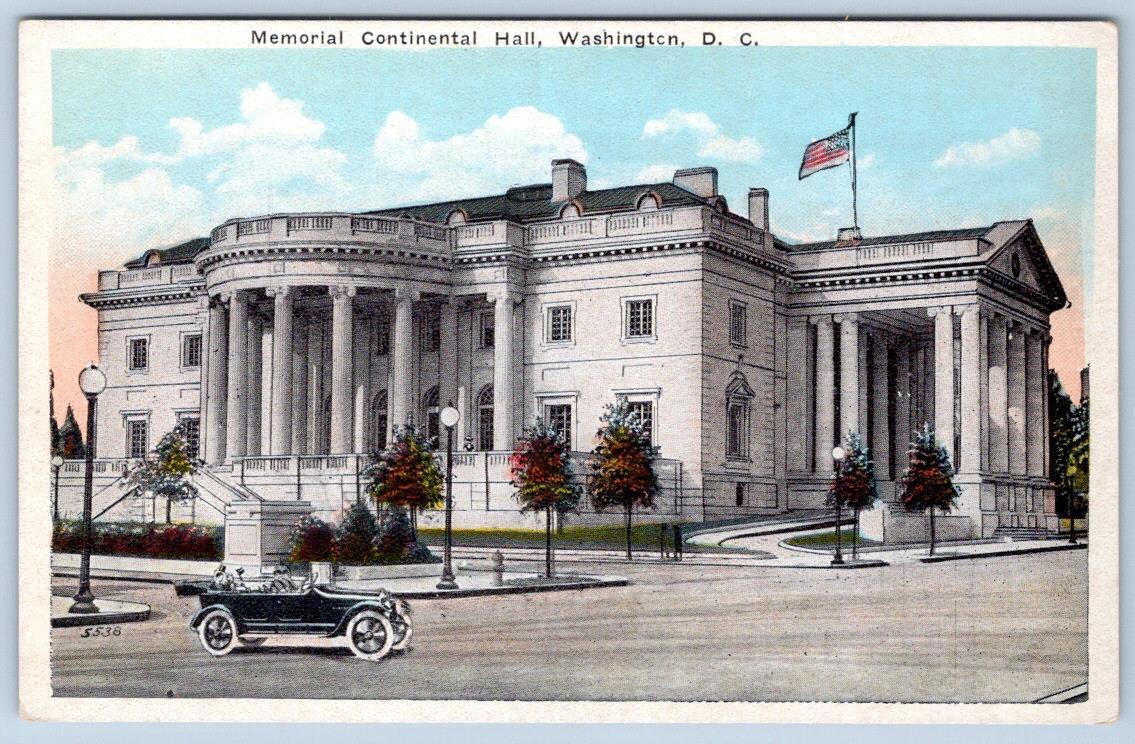 1920\'s D.A.R. CONTINENTAL MEMORIAL HALL WASHINGTON DC OLD CAR FLAG POSTCARD