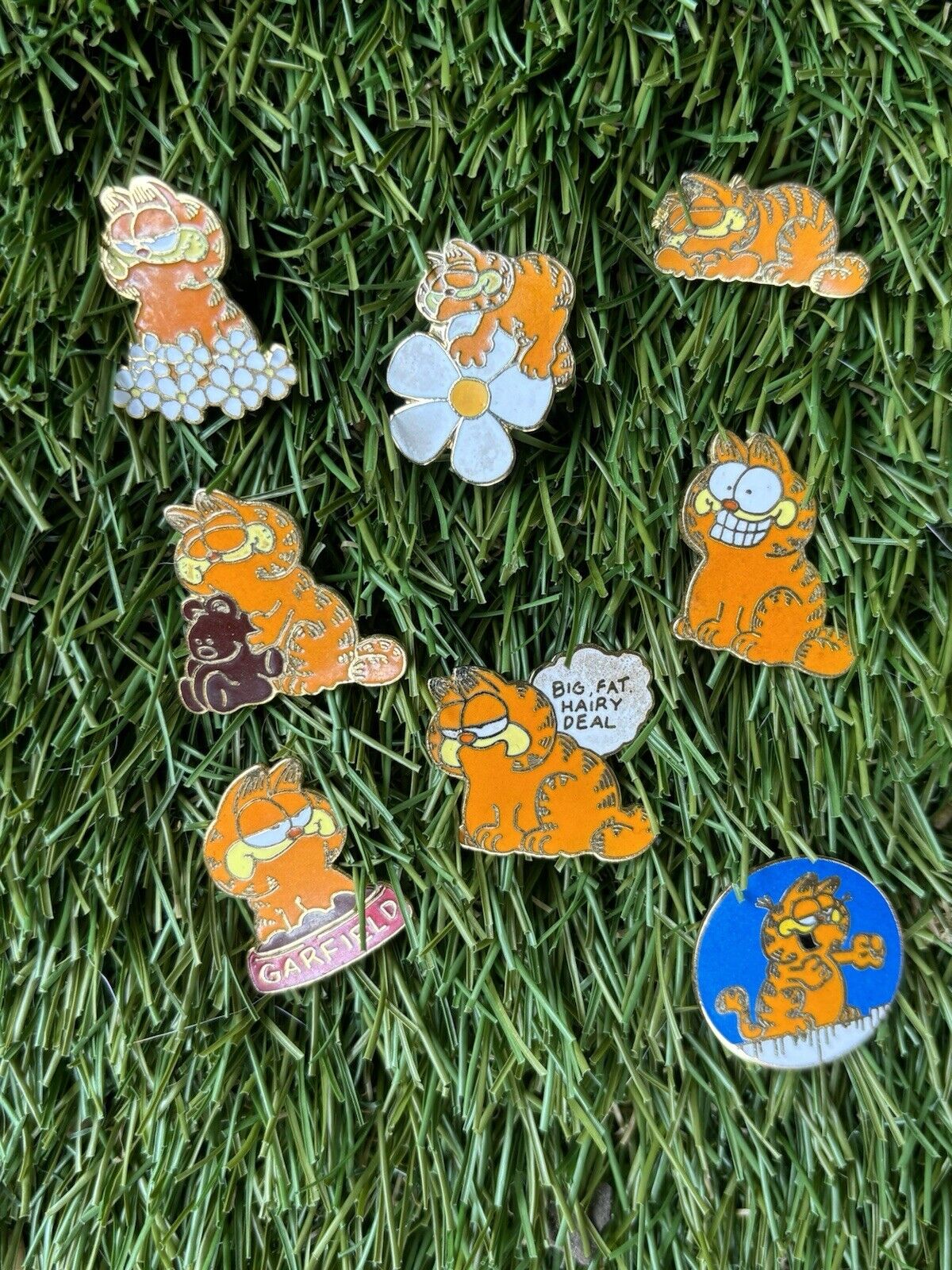 Vintage Garfield Enamel Pins Lot Of 8 1970s
