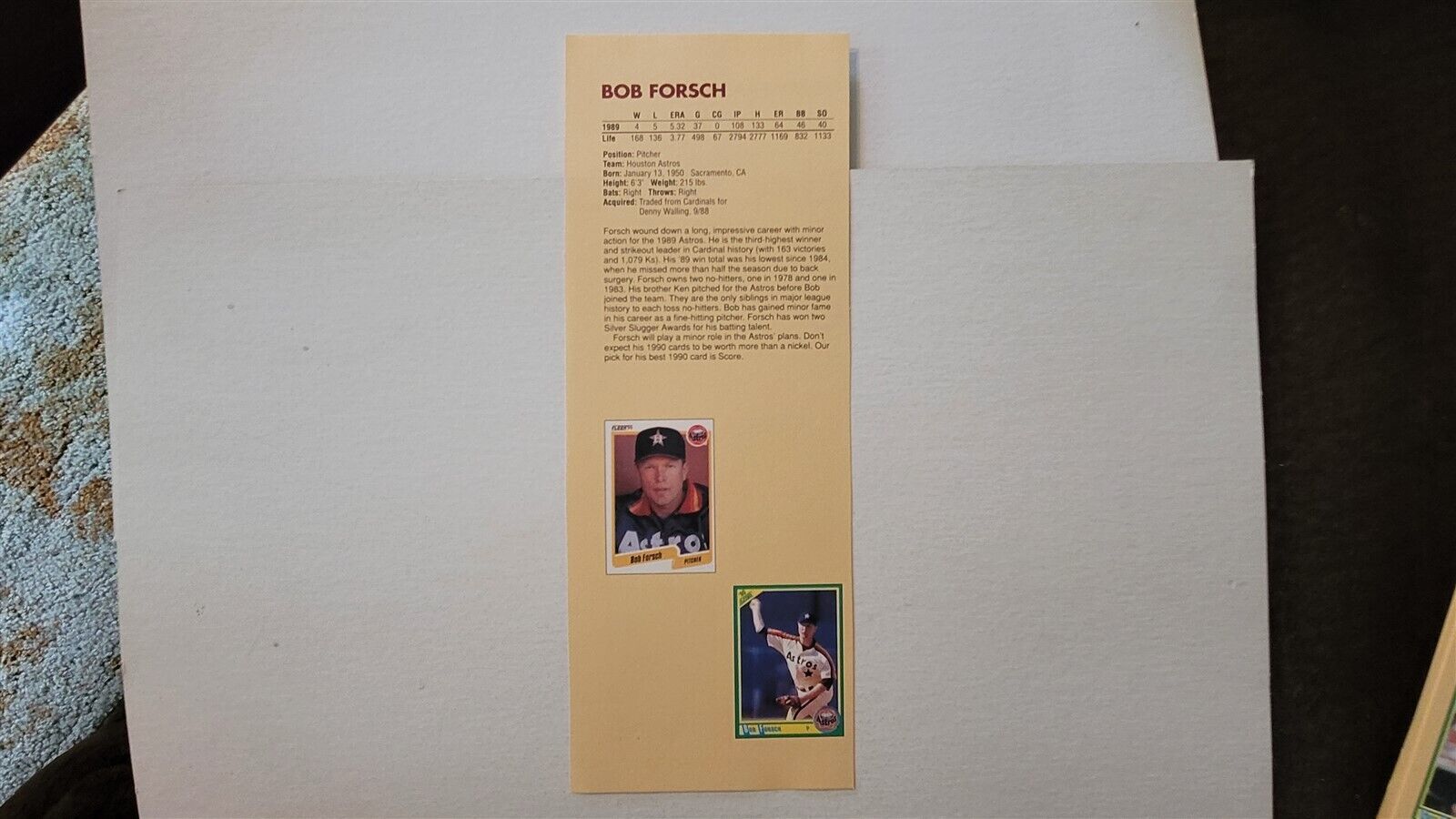 Bob Forsch & Terry Francona 1990 Baseball Publication International