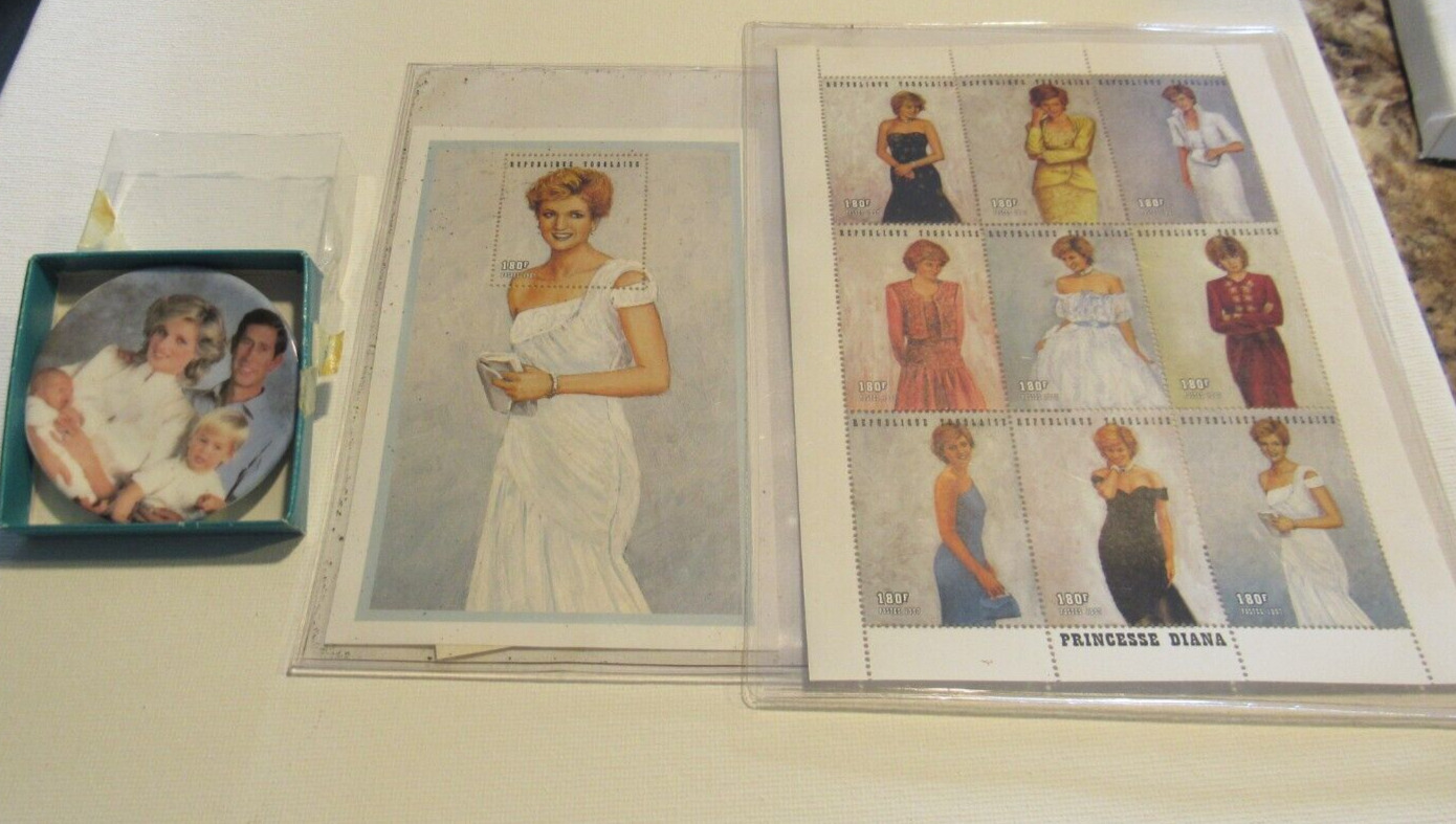 PRINCESS DIANA Royal Gowns Plate Block of 9 Stamps+Bonus Stamp COA 1997 ~ Plate