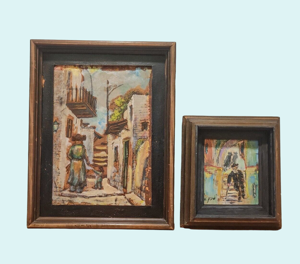 1930s-1940s Judaica Vintage Art, 2 Oil Paintings - Jews in The City of Safed
