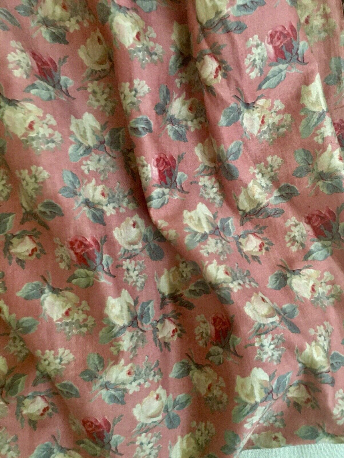 Antique 19th Century Roses Lilac Floral Cotton Fabric ~Wood Rose Red~ Doll Quilt
