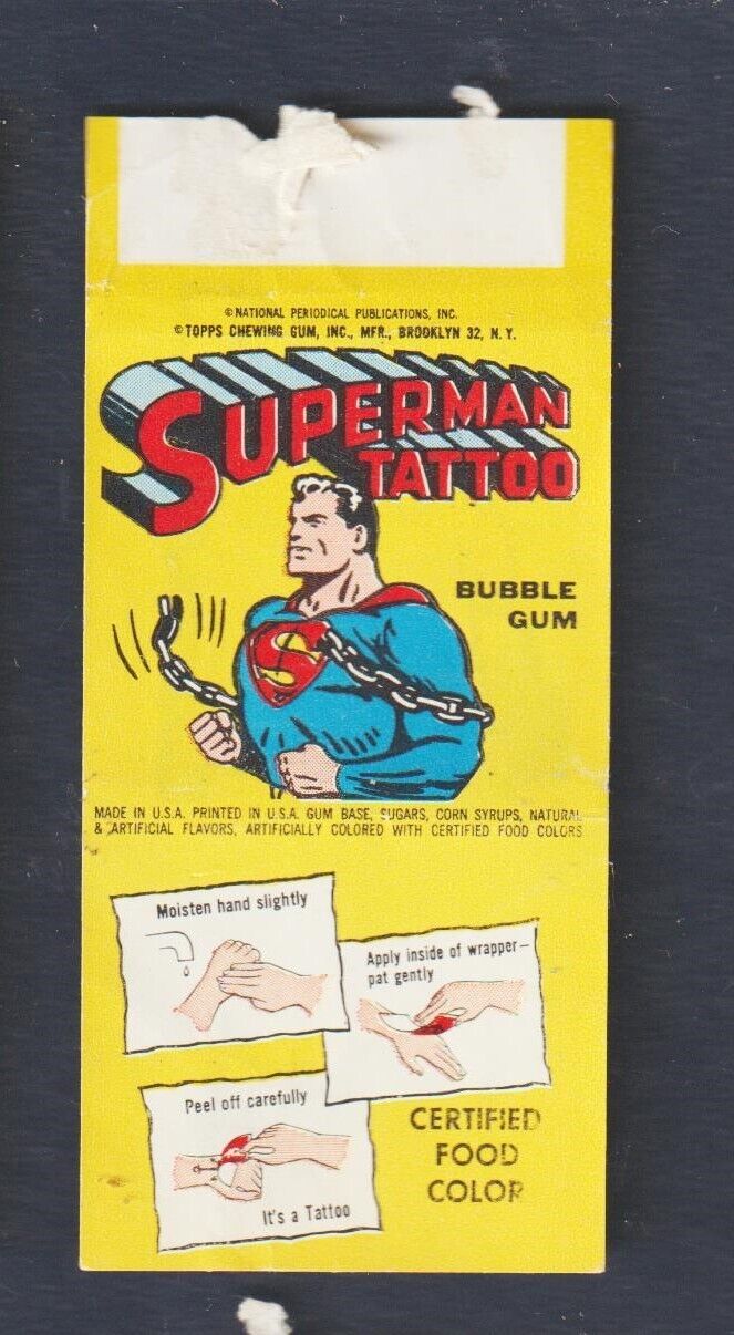 -SUPERMAN  COMIC BOOK TATTOO BUBBLE GUM 1962  TOPPS -FLASH EX++