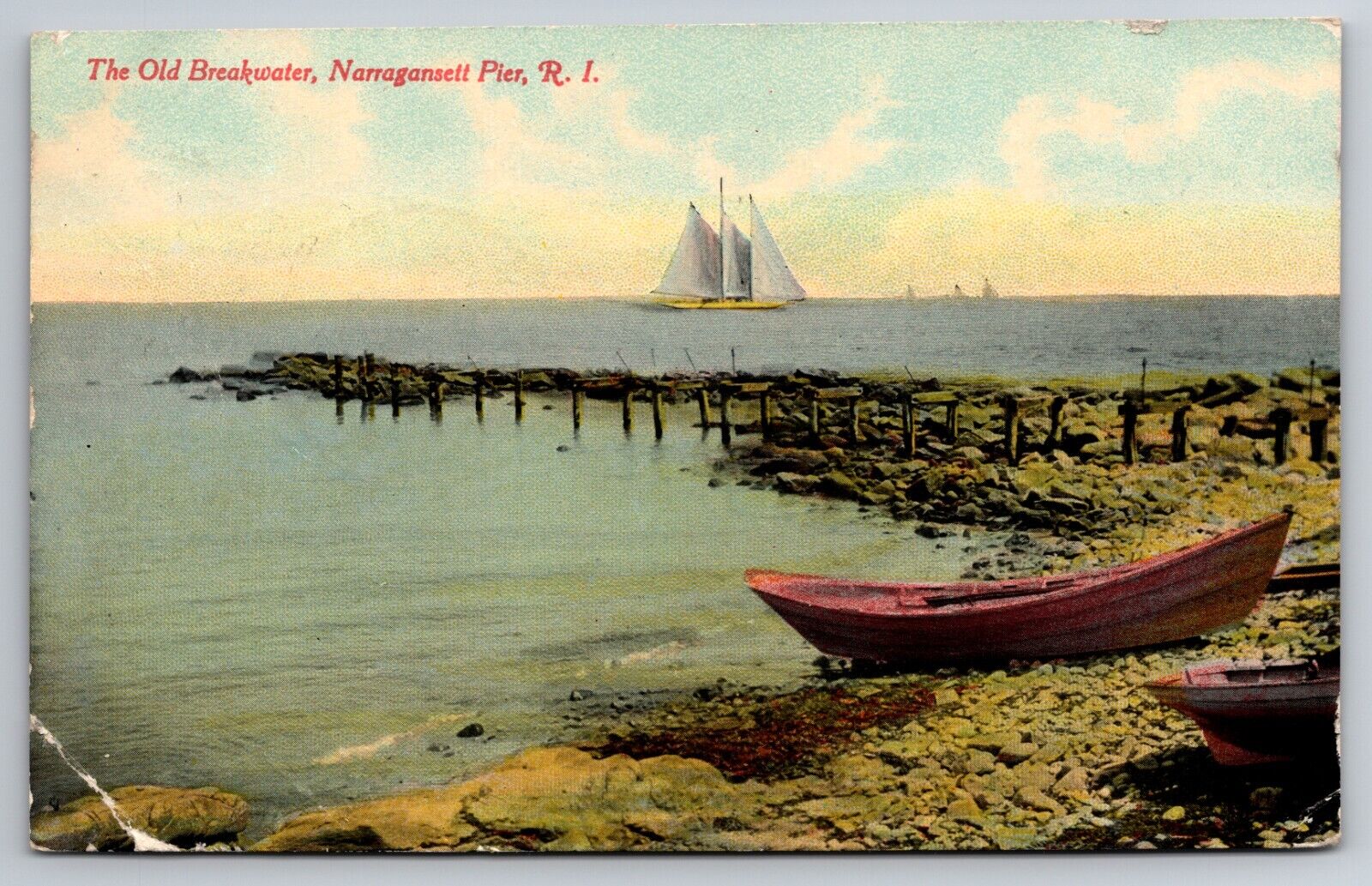 The Old Breakwater Narragansett Pier Rhode Island RI 1912 Postcard