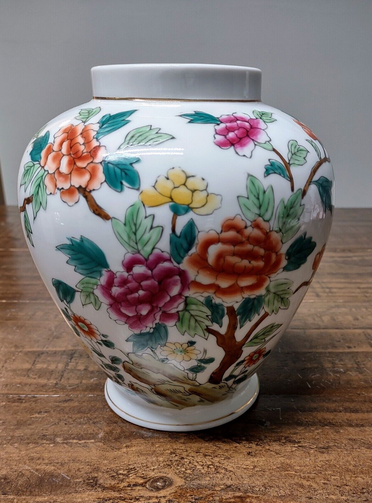 Vintage Norleans Porcelain Colorful Peonies Vase