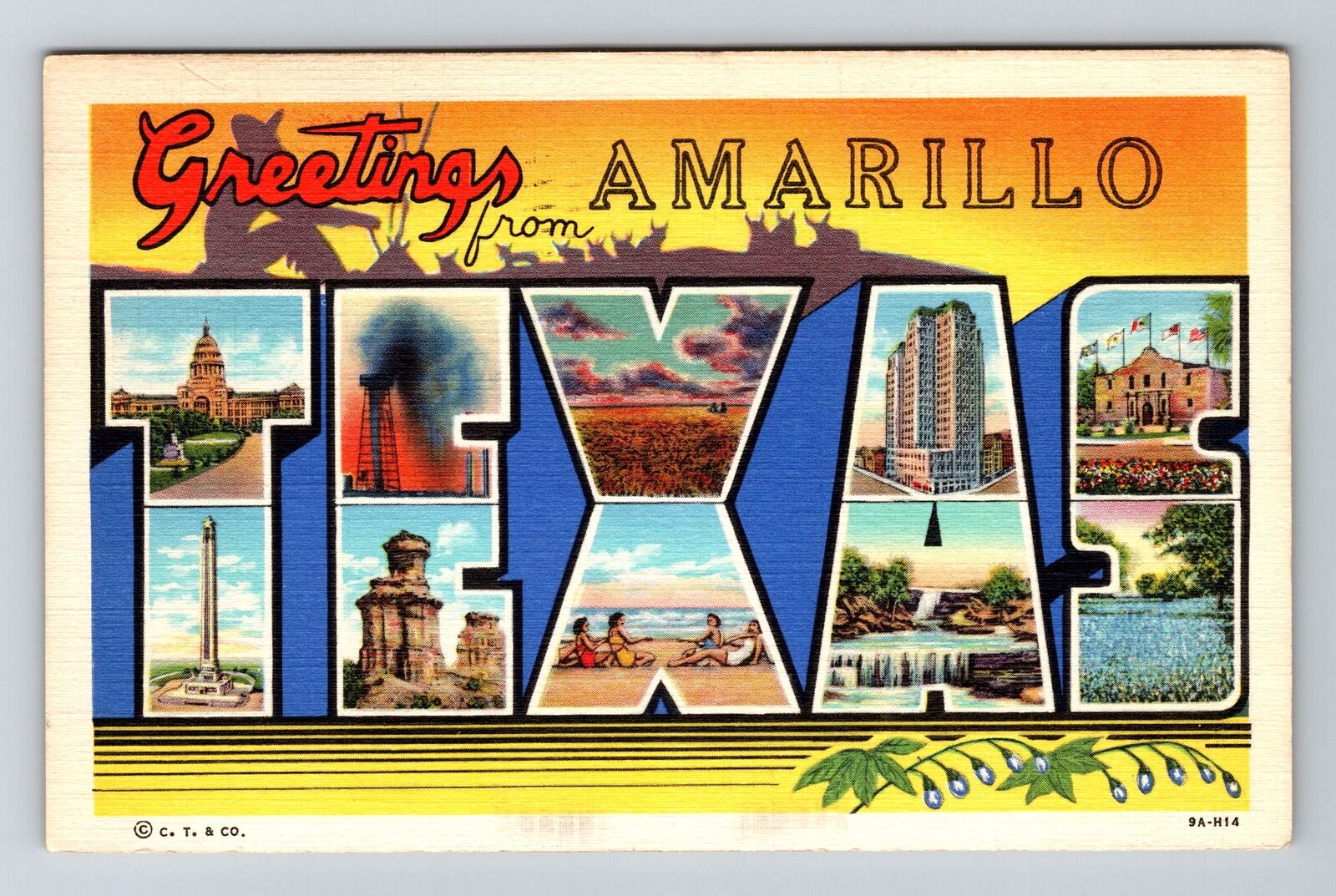 Amarillo TX-Texas, LARGE LETTER Greetings, c1939 Vintage Souvenir Postcard