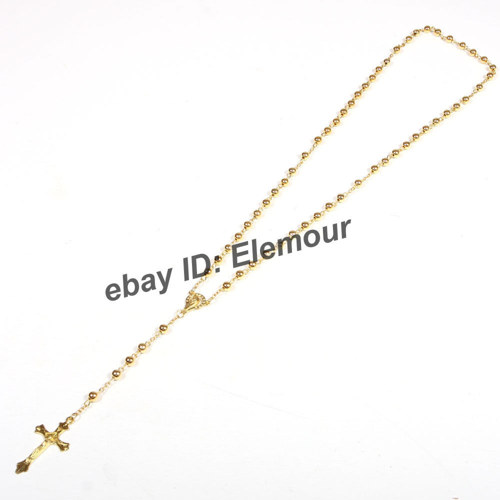 Catholic Gold tone Beads Rosary Necklace  (US SELLER)