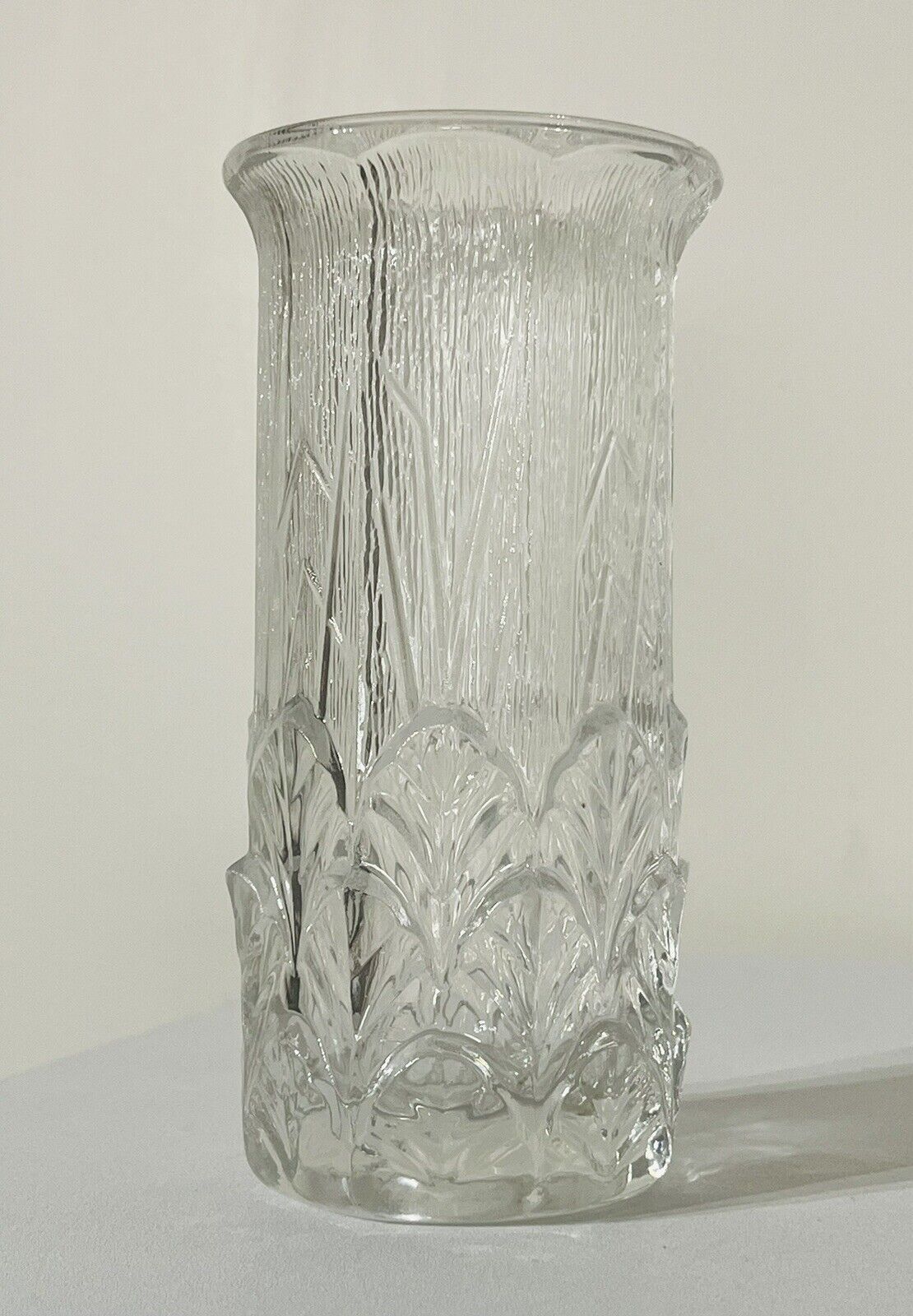 Vintage Fidenza Italy Leaf Embossed Clear Glass Vase
