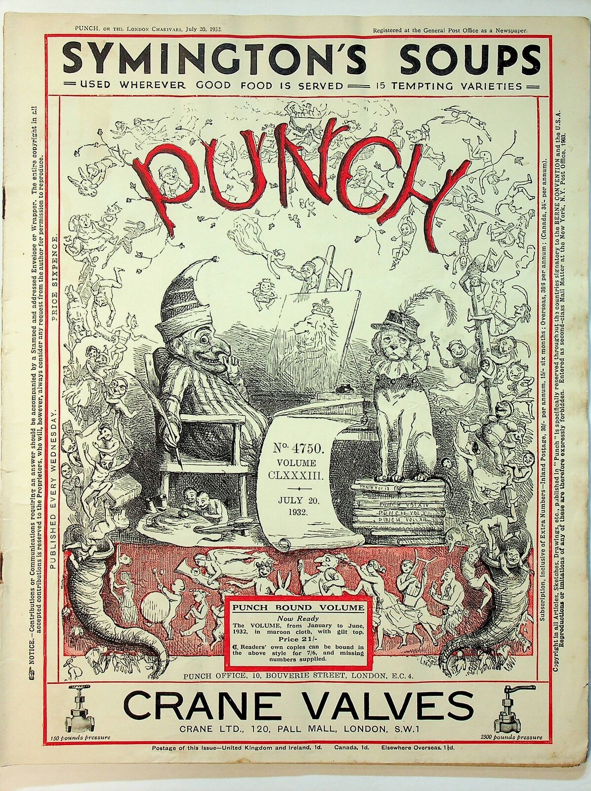 Punch UK Magazine Vol. 183 #4750 PR 1932 Low Grade