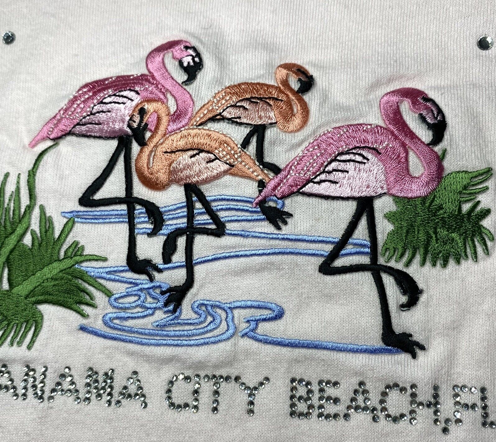 Women’s Flamingo Panama City Beach FL T Shirt Rhinestones Medium