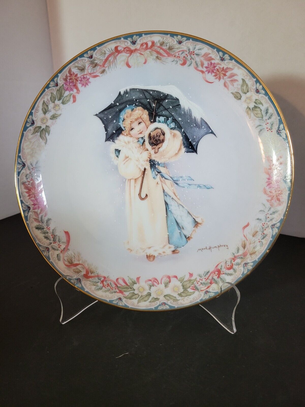 Matthey Beyrand Limoges Maud Humphrey Puppy Girl Holiday Collector Plate