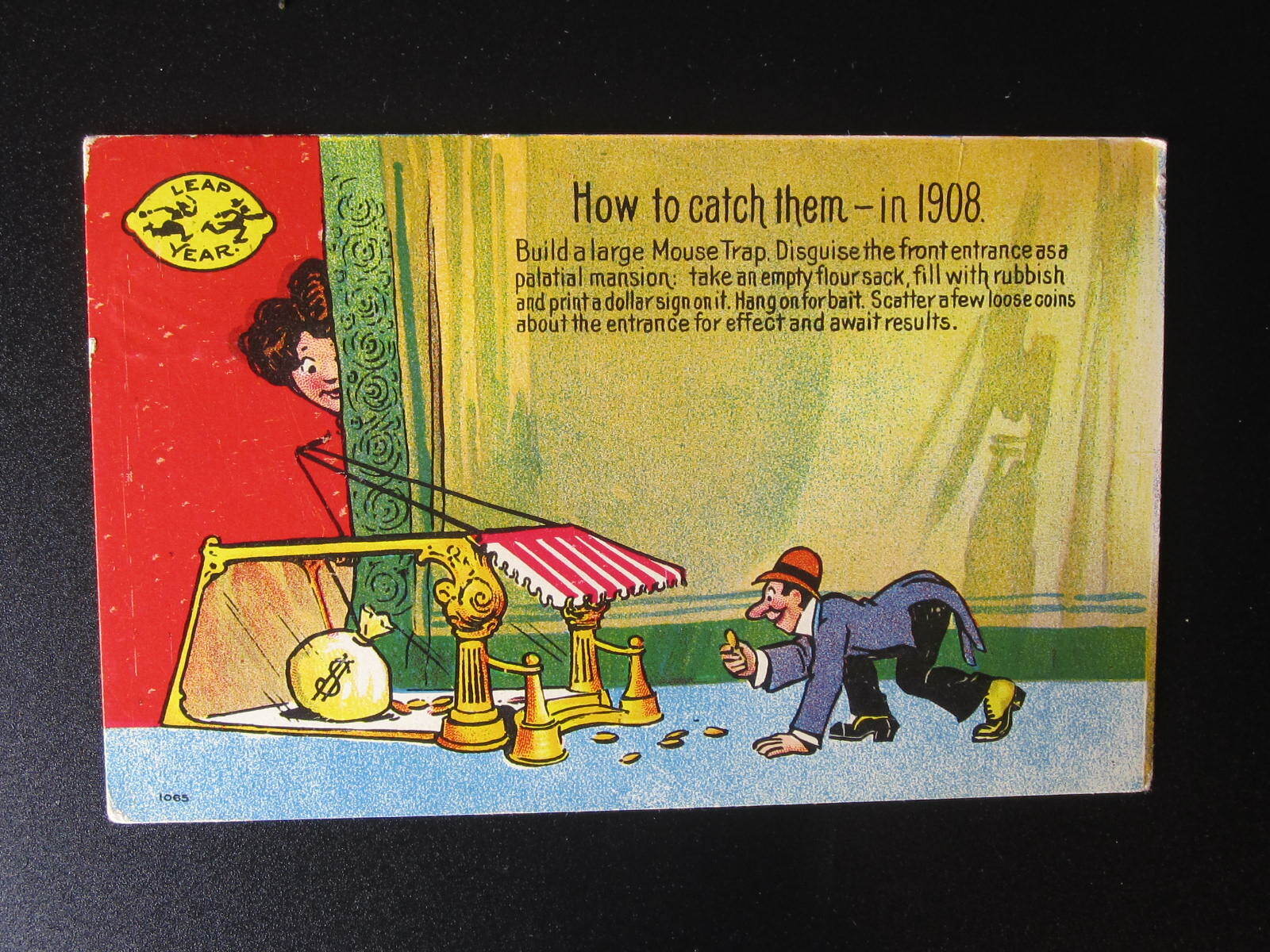 1908 Leap Year Post Card How to catch rats. Vintage Pristine Post Card