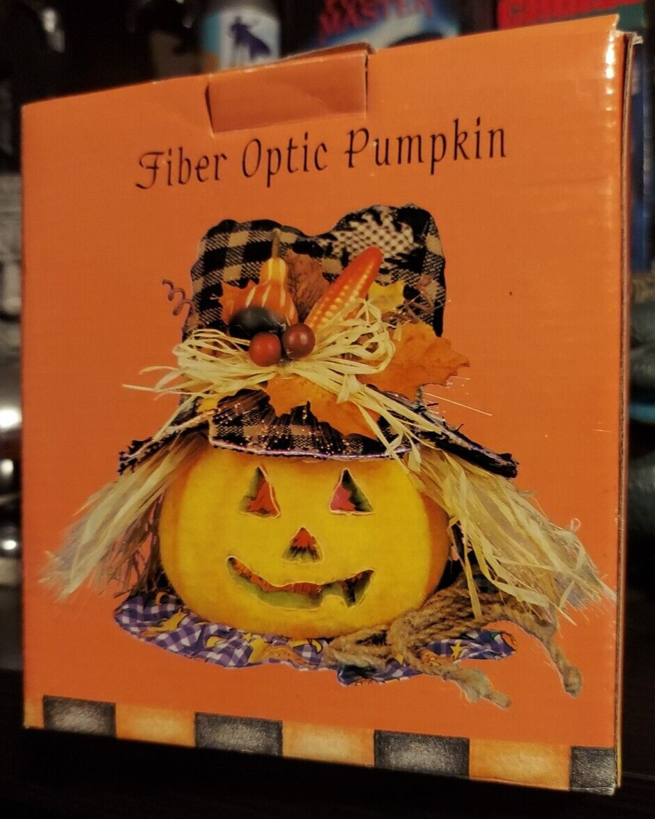All Hallow\'s Eve Fiber Optic Pumpkin Jack O Lantern Changing Colors 7in w/ Box