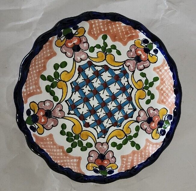 Vintage Talavera La Fe Pue Mexico Small Dish Art Hand Painted Plate Arte Manual