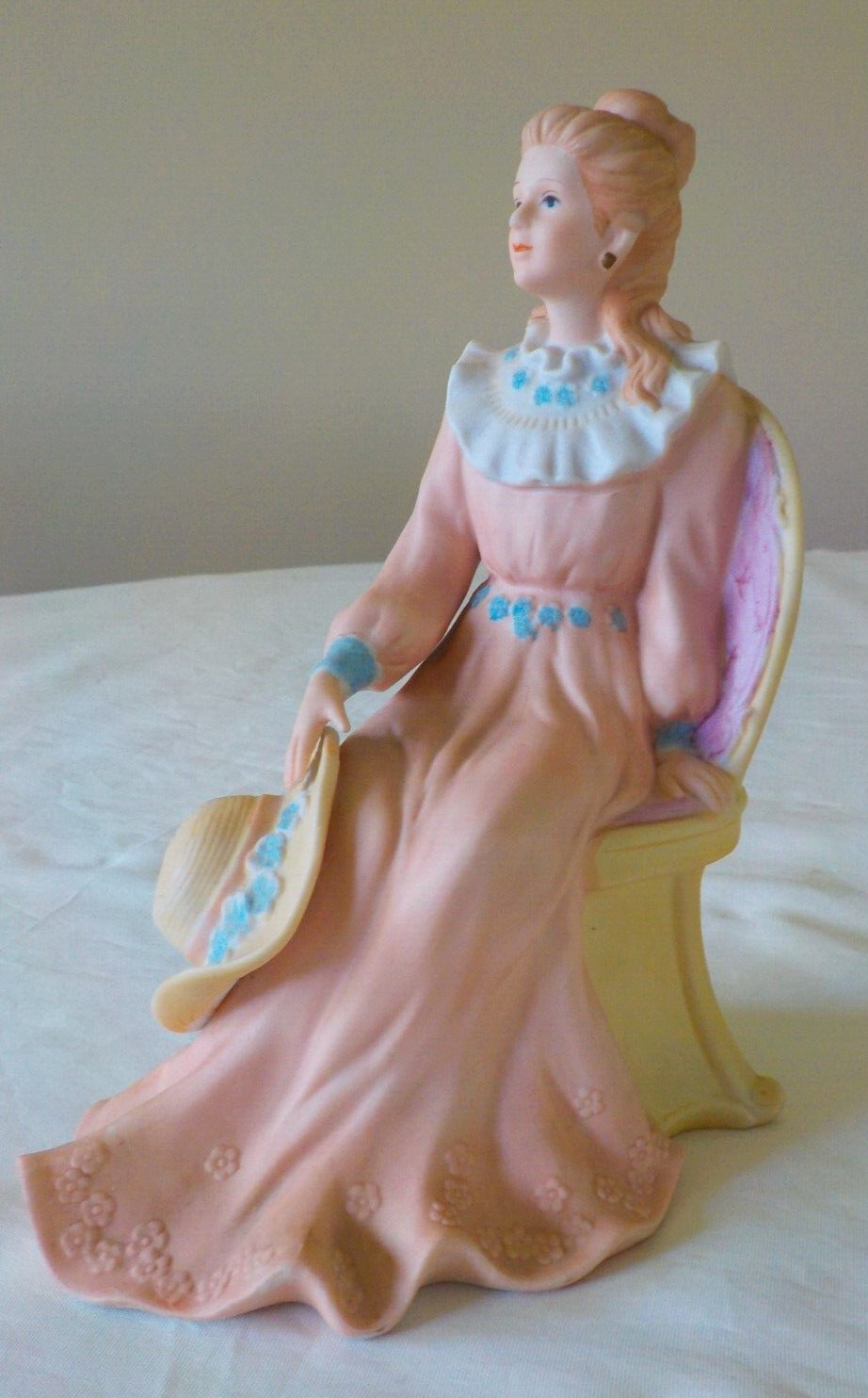 Homco # 1439 Courtney\'s Dream Porcelain Bisque Lady in Chair Figurine 6.5\