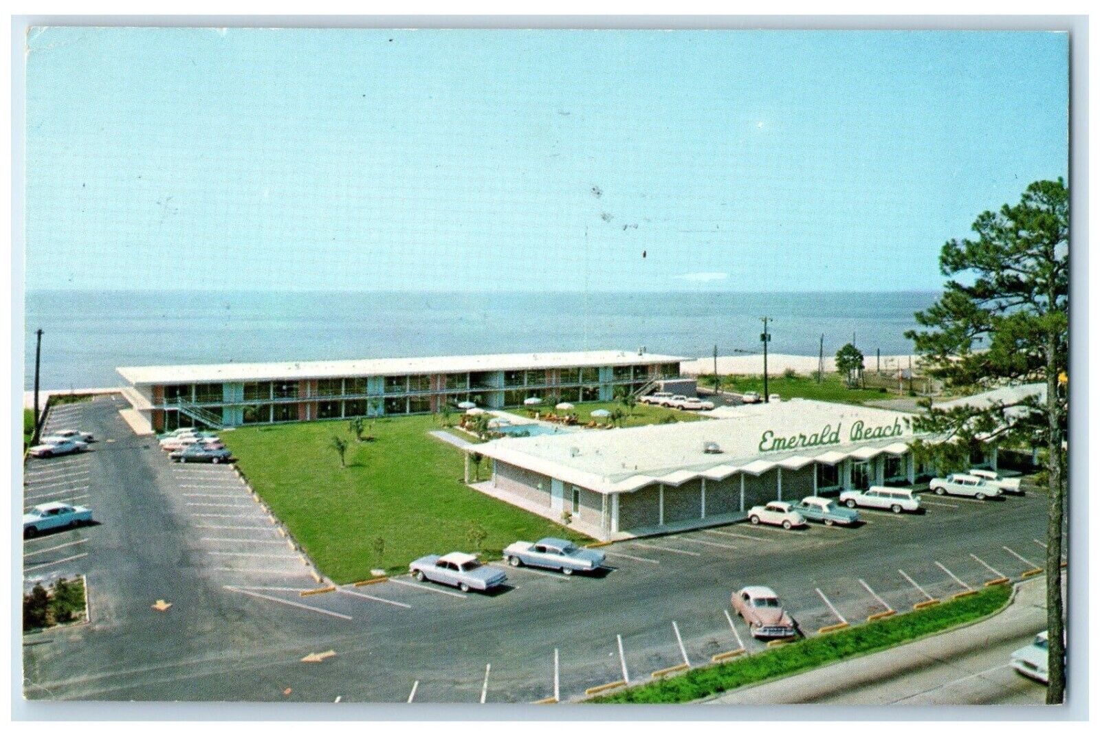 1963 Aerial View Emerald Beach Motel Building Biloxi Mississippi Posted Postcard