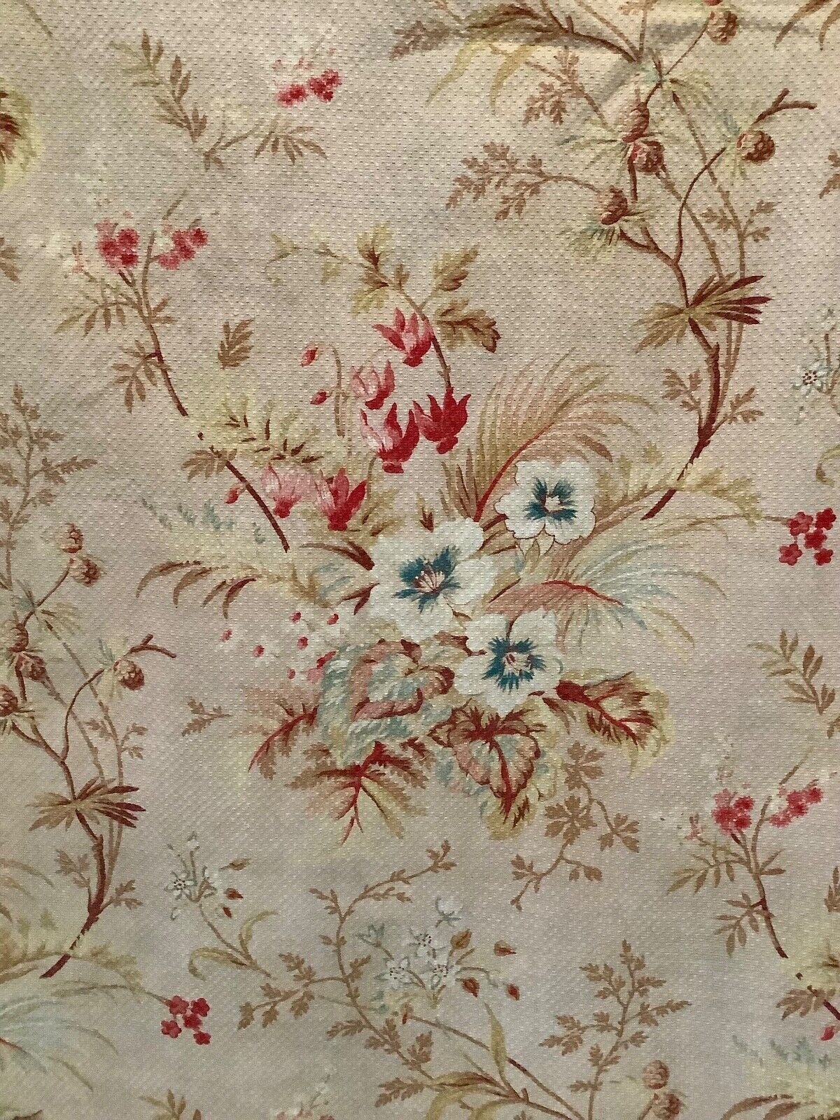 Delightful Antique French Floral Cotton Textured Fabric Shabby Chic
