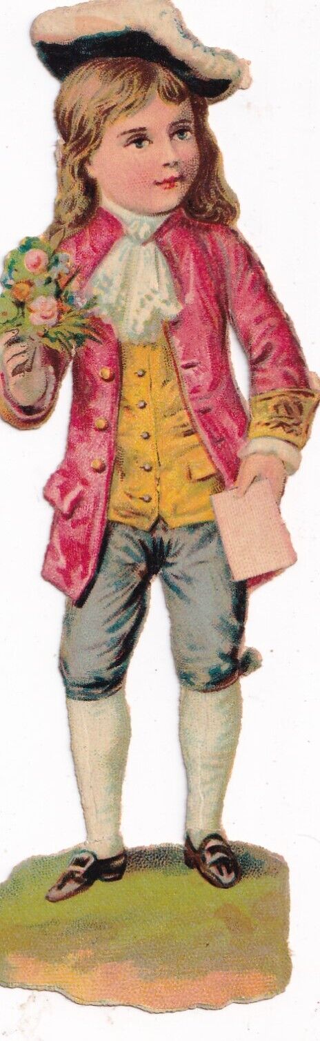 Vintage Antique Victorian or Later Die Cut Scrap -Colonial Dressed Boy w Letter