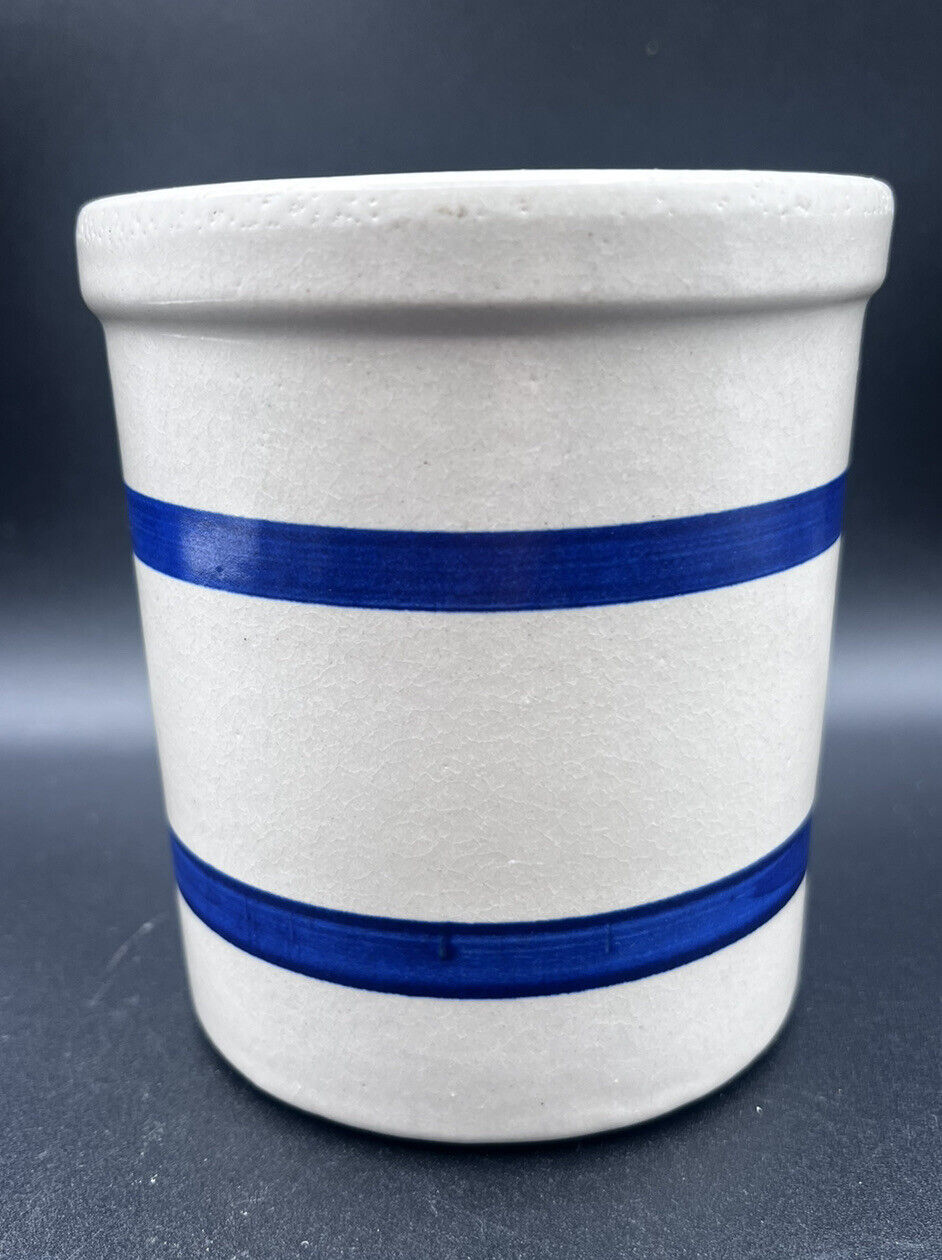 RRP Co Roseville Pottery Ohio Utensil Crock High Jar 2 Blue Stripes 1 Quart 303E