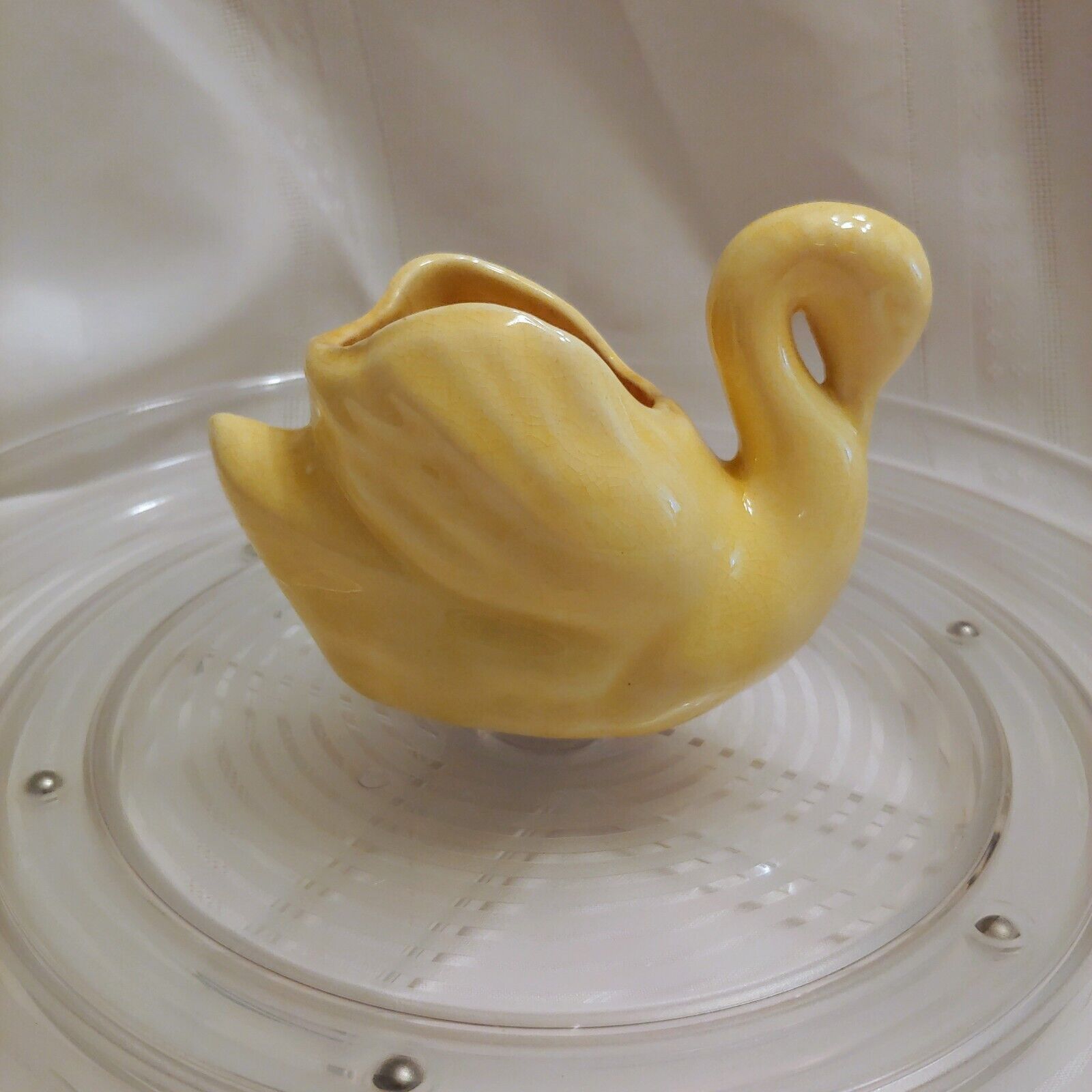 Vintage MCM Ceramic Swimming Yellow Swan Small Planter