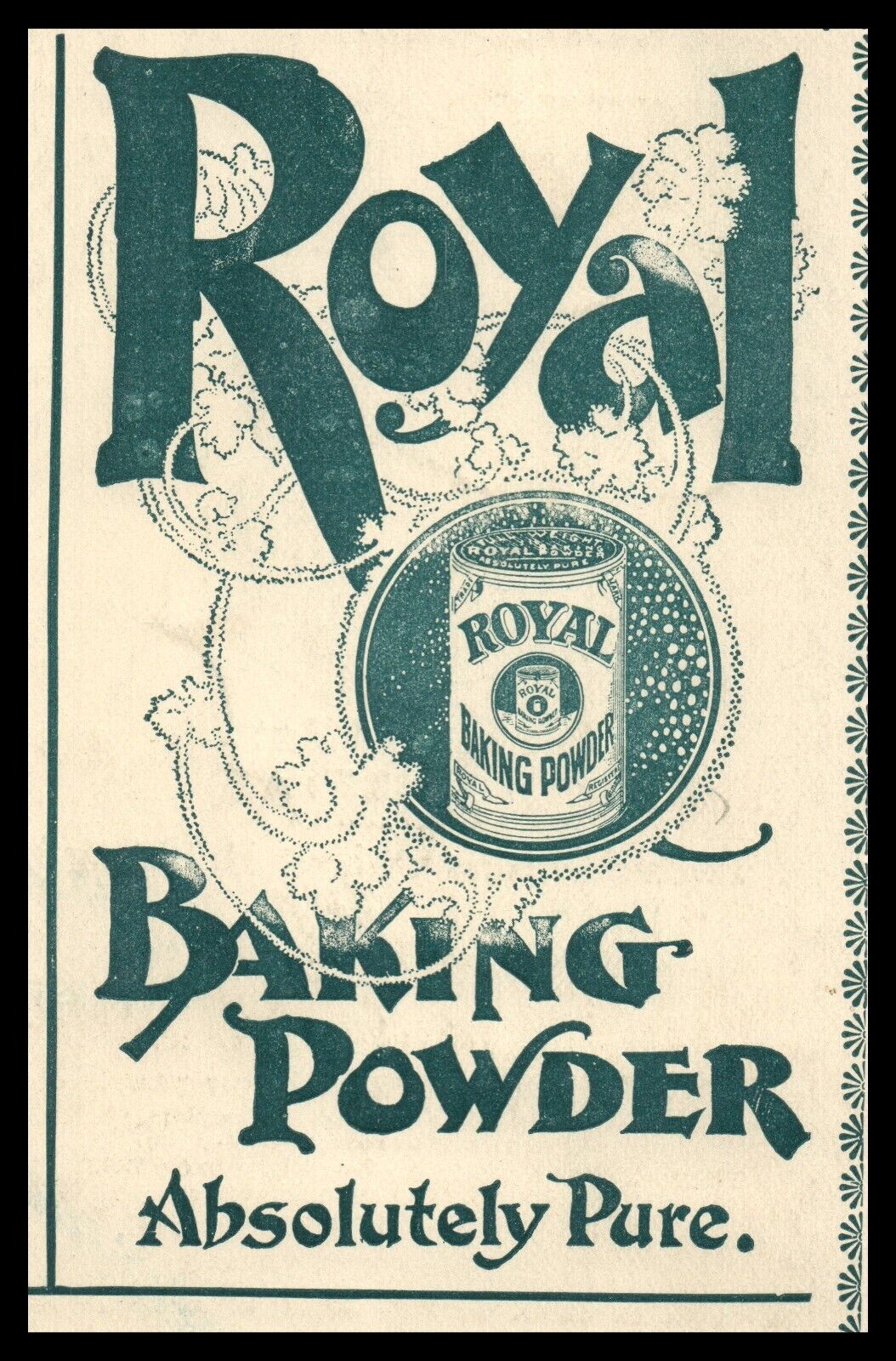 1896 Royal Baking Powder GREEN Windy Swirl Leaf Flower Food Canister Tin 8846