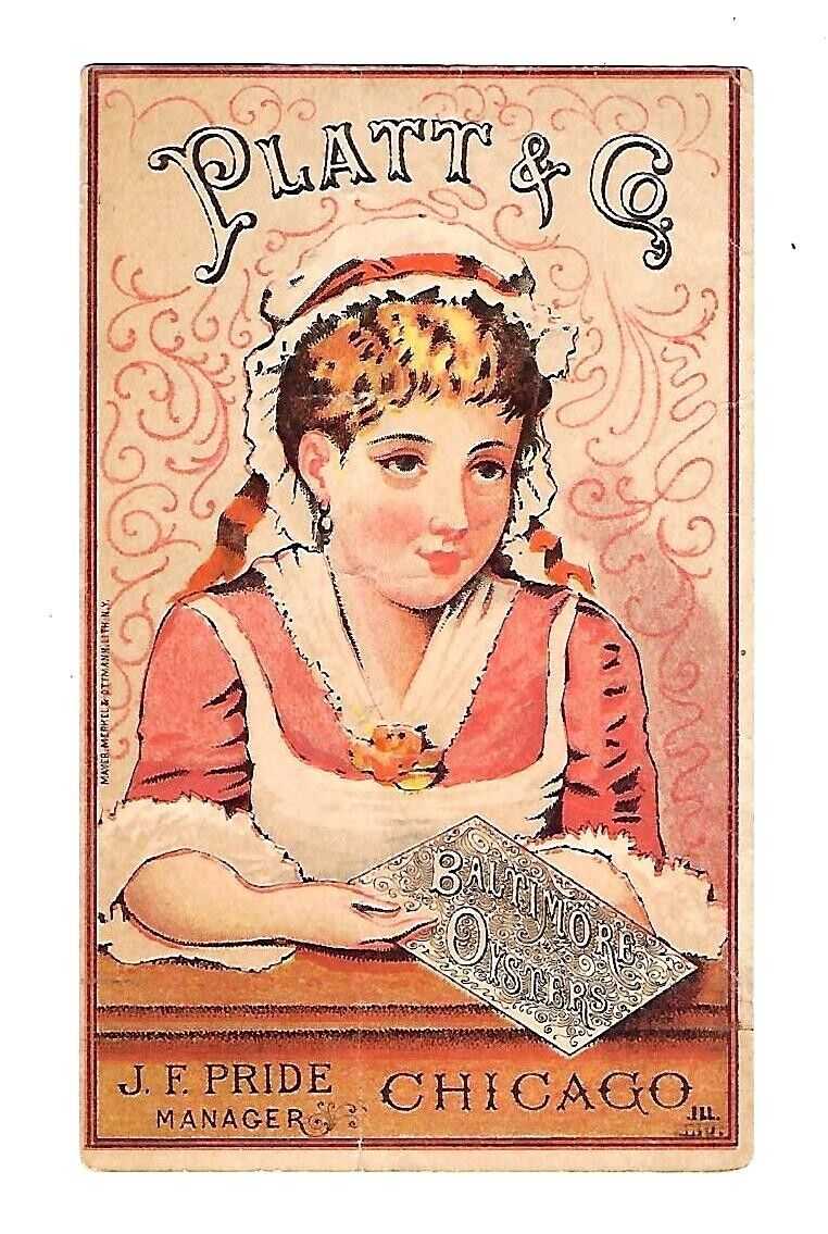 c1890 Victorian Trade Card, Geo Rohde, Restaurant, Platt & Co Baltimore Oysters
