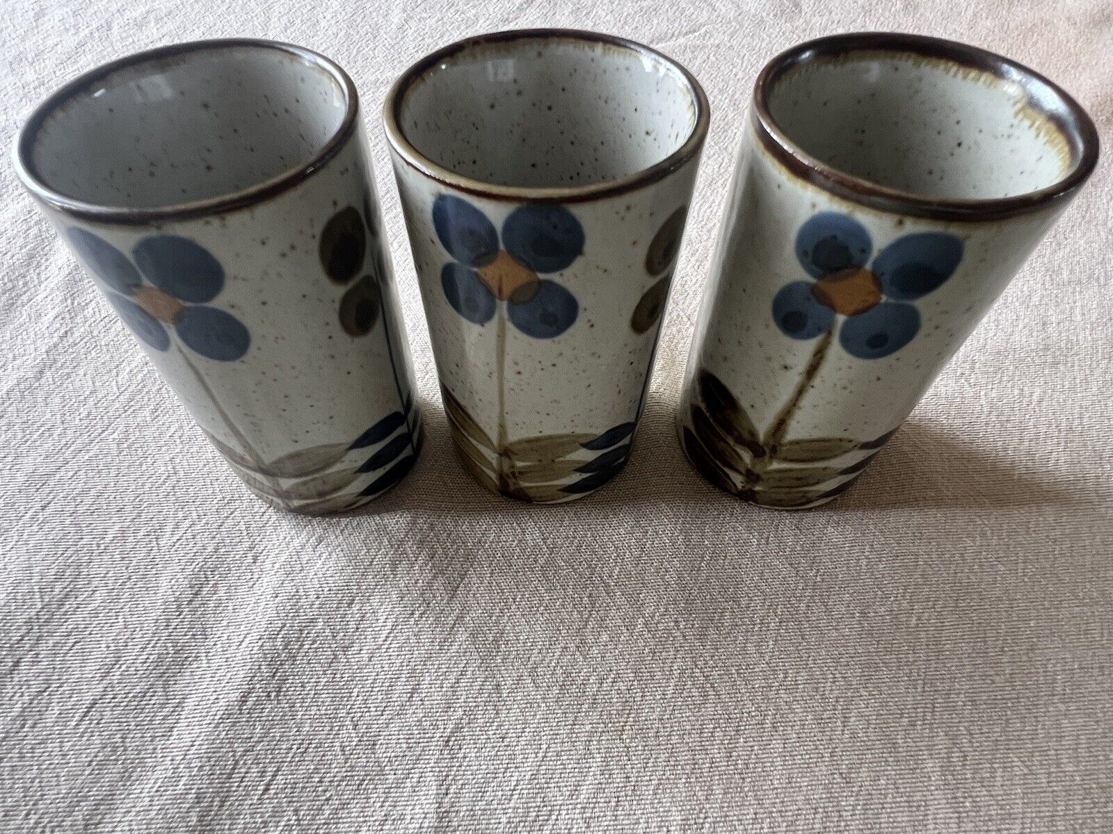 3 Vintage Stoneware Floral Otagiri Juice Glasses