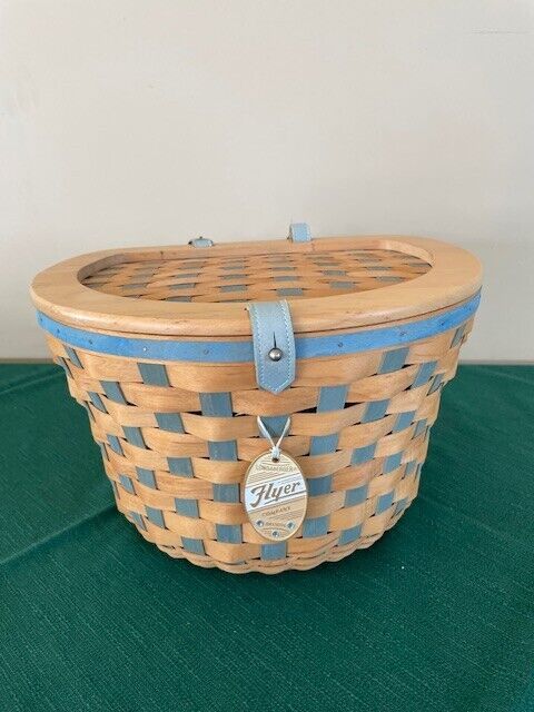 2006 Longaberger Flyer Bicycle Bike basket soft Aqua & Natural with Accessories