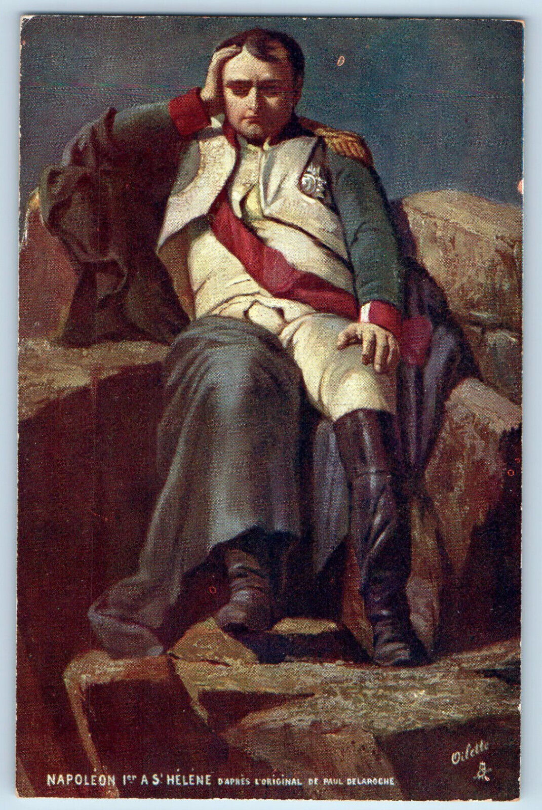 Postcard Napoleon Sitting at Rock in Saint Helena c1910 Oilette Tuck Art