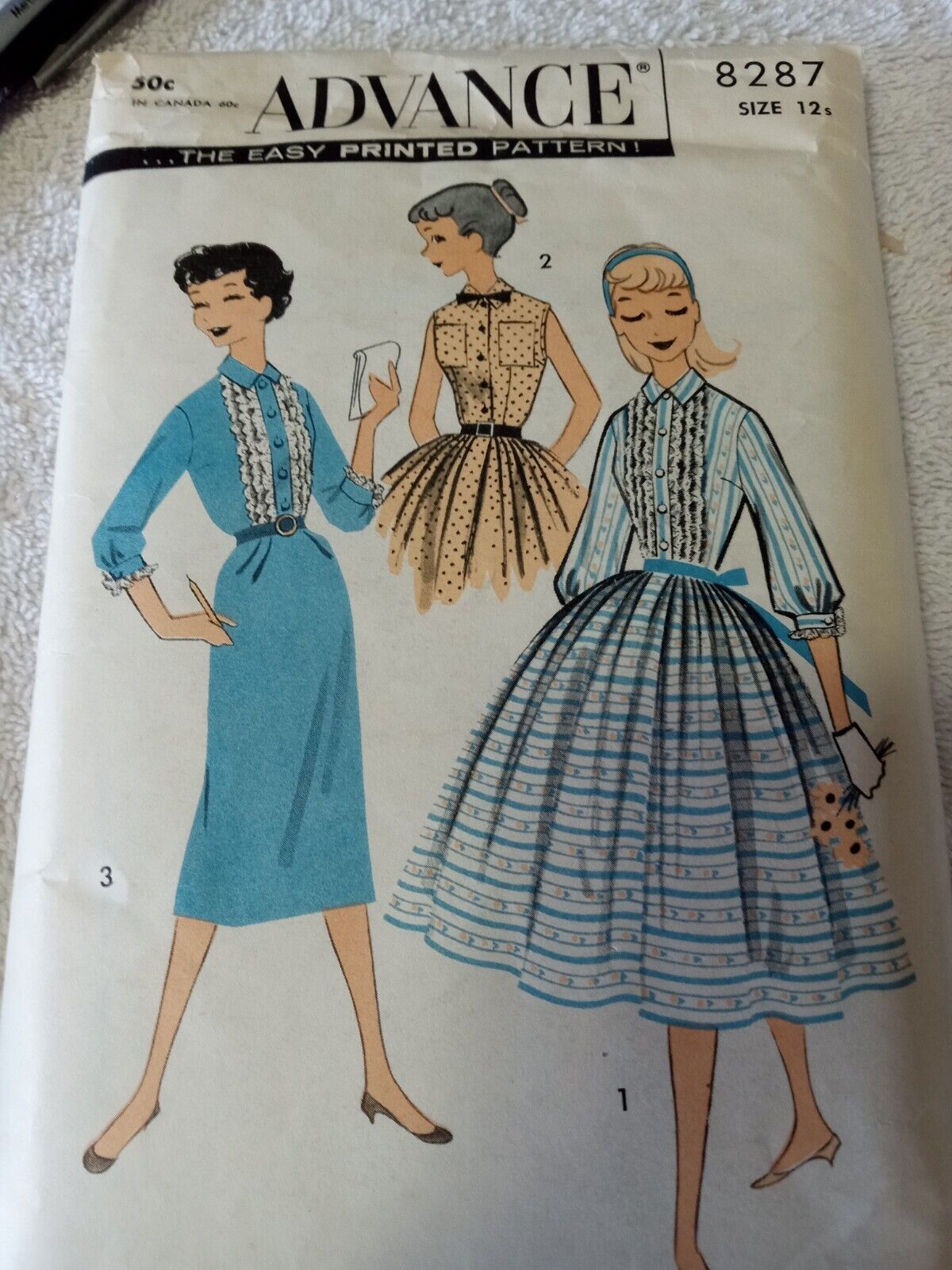 Vintage 1957 ADVANCE Pattern 8287 SZ 12s Sub-teen Dress Cut/Complete