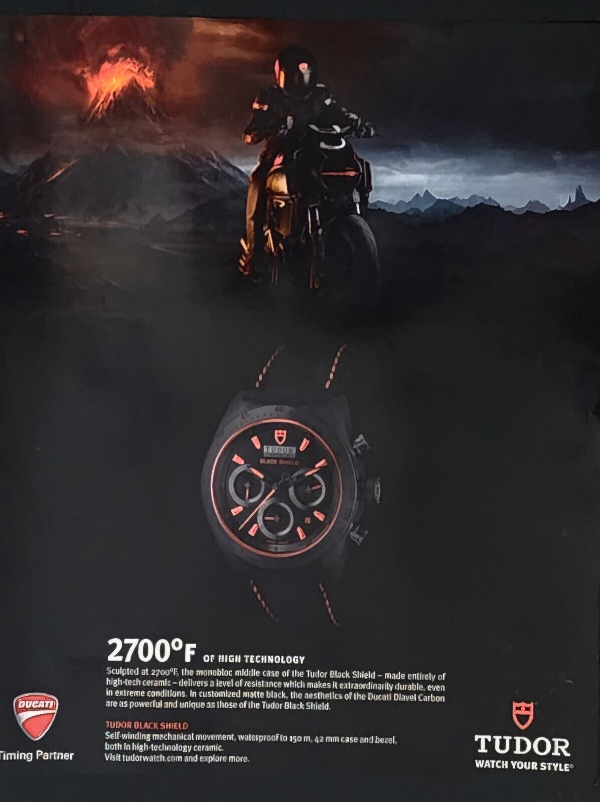 DUCATI ~ Original Tudor Black Shield Watch Magazine Ad Advertisement Print