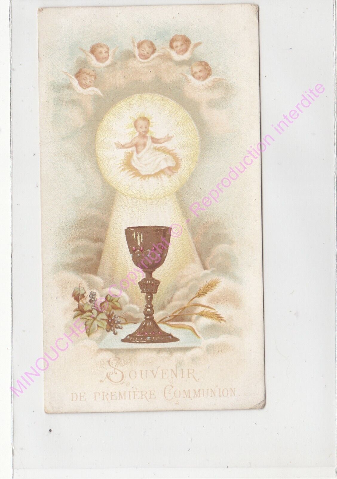 Image Pious Christianity Remember Première Communion Angels Cherubs 1896