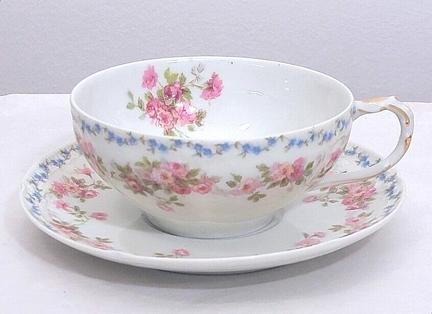 GDA CH Field Haviland Limoges France Antique Floral Teacup & Saucer Set