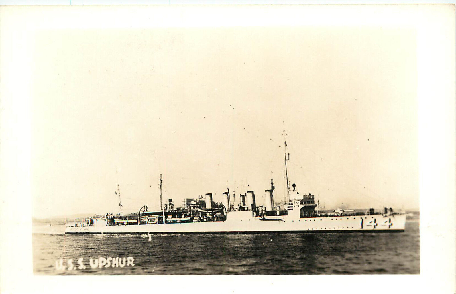 RPPC Postcard USS Upshur (DD–144) Wickes-class Destroyer
