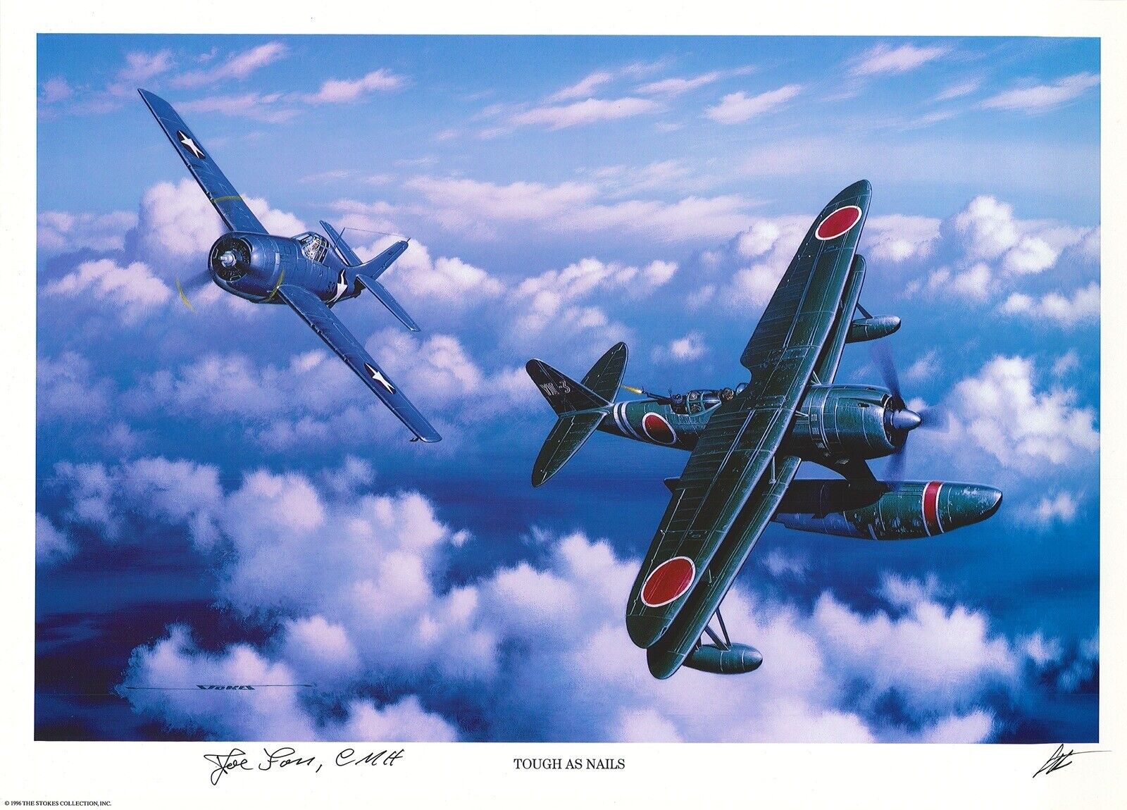 JOE FOSS HAND SIGNED TOUGH AS NAILS PRINT STAN STOKES WWII ACE MOH
