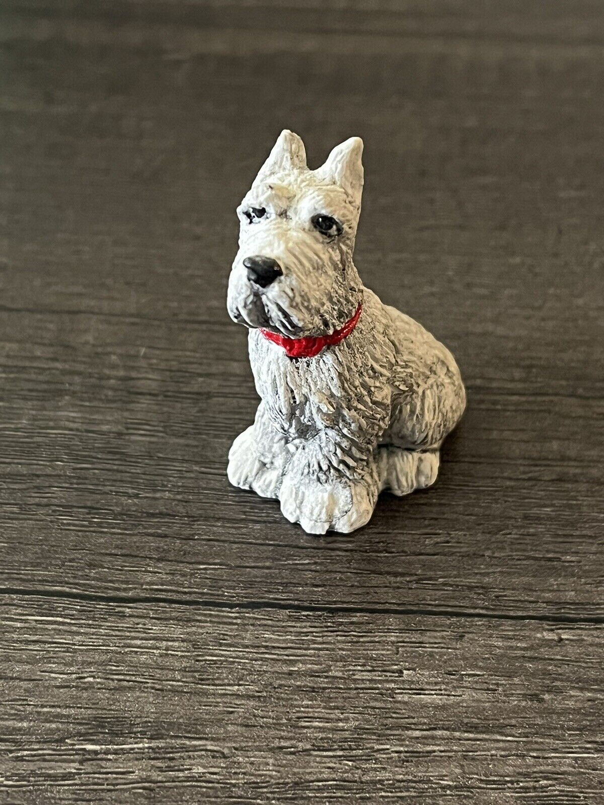Vintage Schnauzer Hand Painted Sitting Dog Figurine Miniature Artist Signed