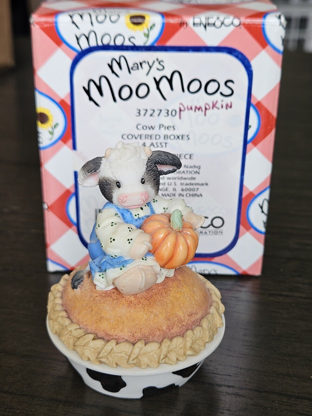 MARY\'S MOO MOOS Enesco Figurine #372730 PUMPKIN PIE 2pc You\'re My Little Pumpkin