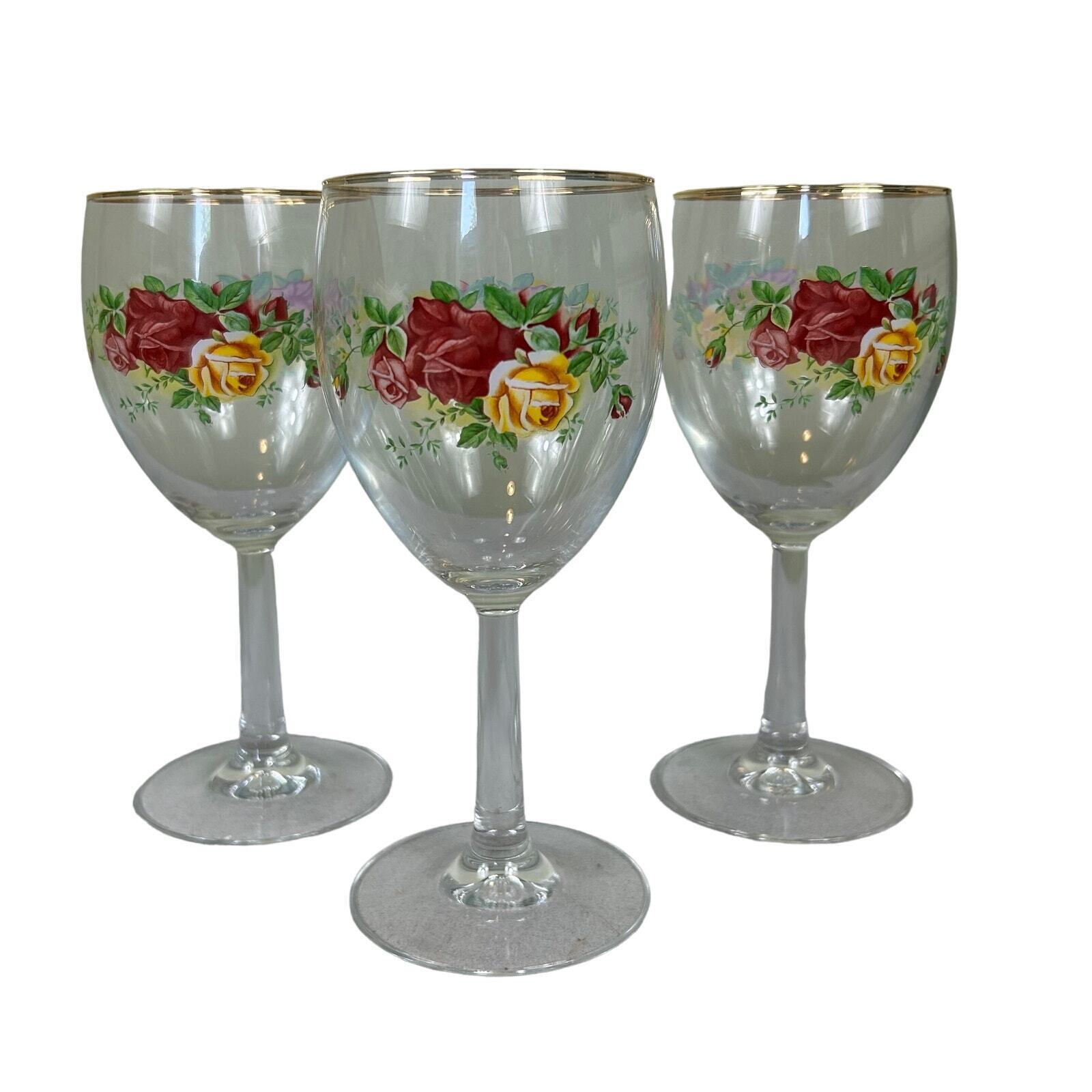Set of 3 Royal Doulton Albert Old Country Roses Wine Goblet Glasses