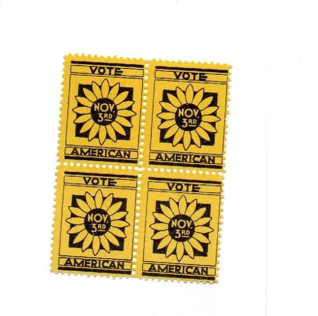 Poster Stamp Label block VOTE AMERICAN Sunflower Alf Landon 1936 President
