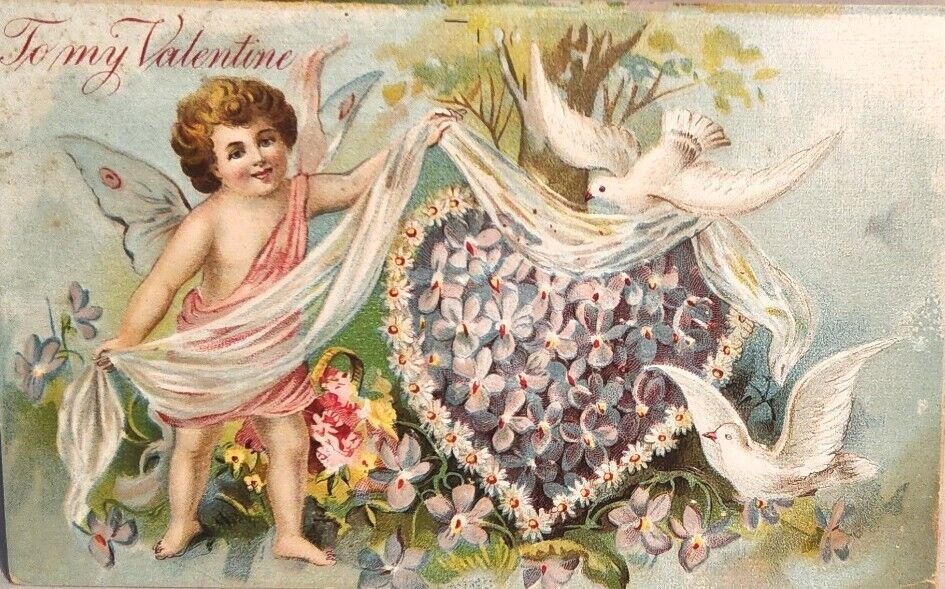 1910 St. Valentine's Day Greetings Postcard, Embossed Postcard. #-1099
