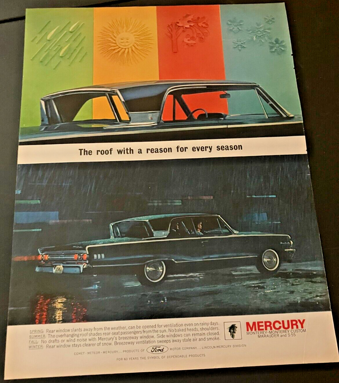 1963 Mercury Monterey - Vintage Original Color Print Ad / Wall Art - CLEAN