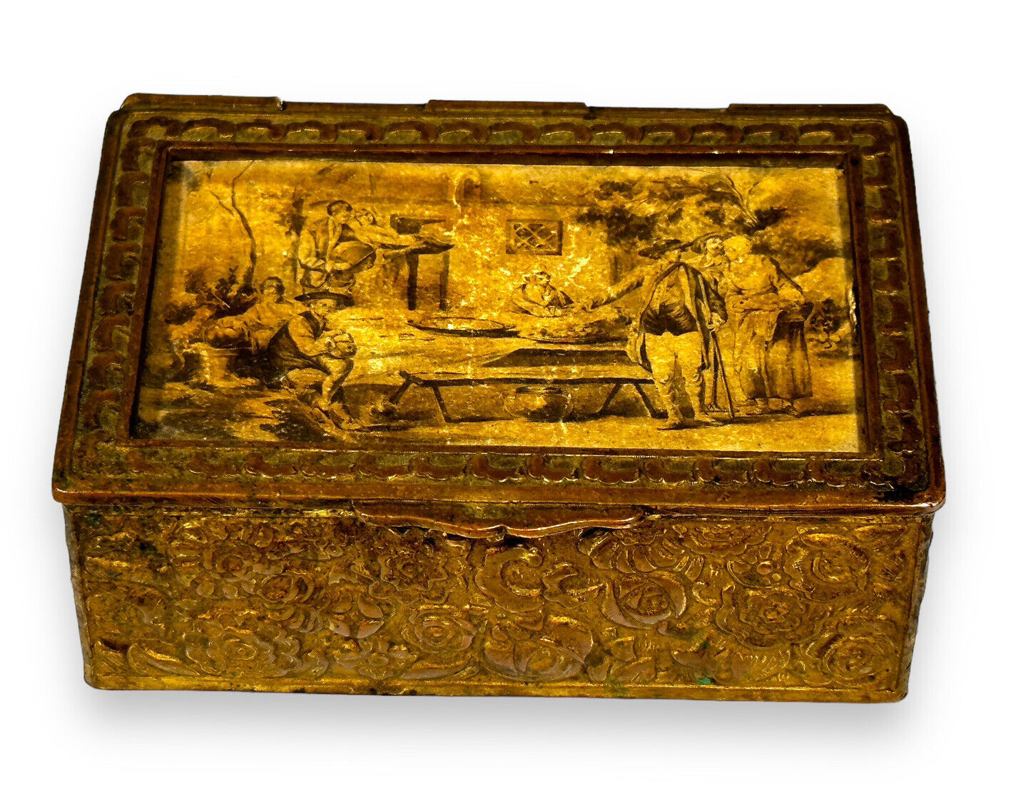 Antique French Jewelry Dresser Chest Casket Trinket Box Brass Old France