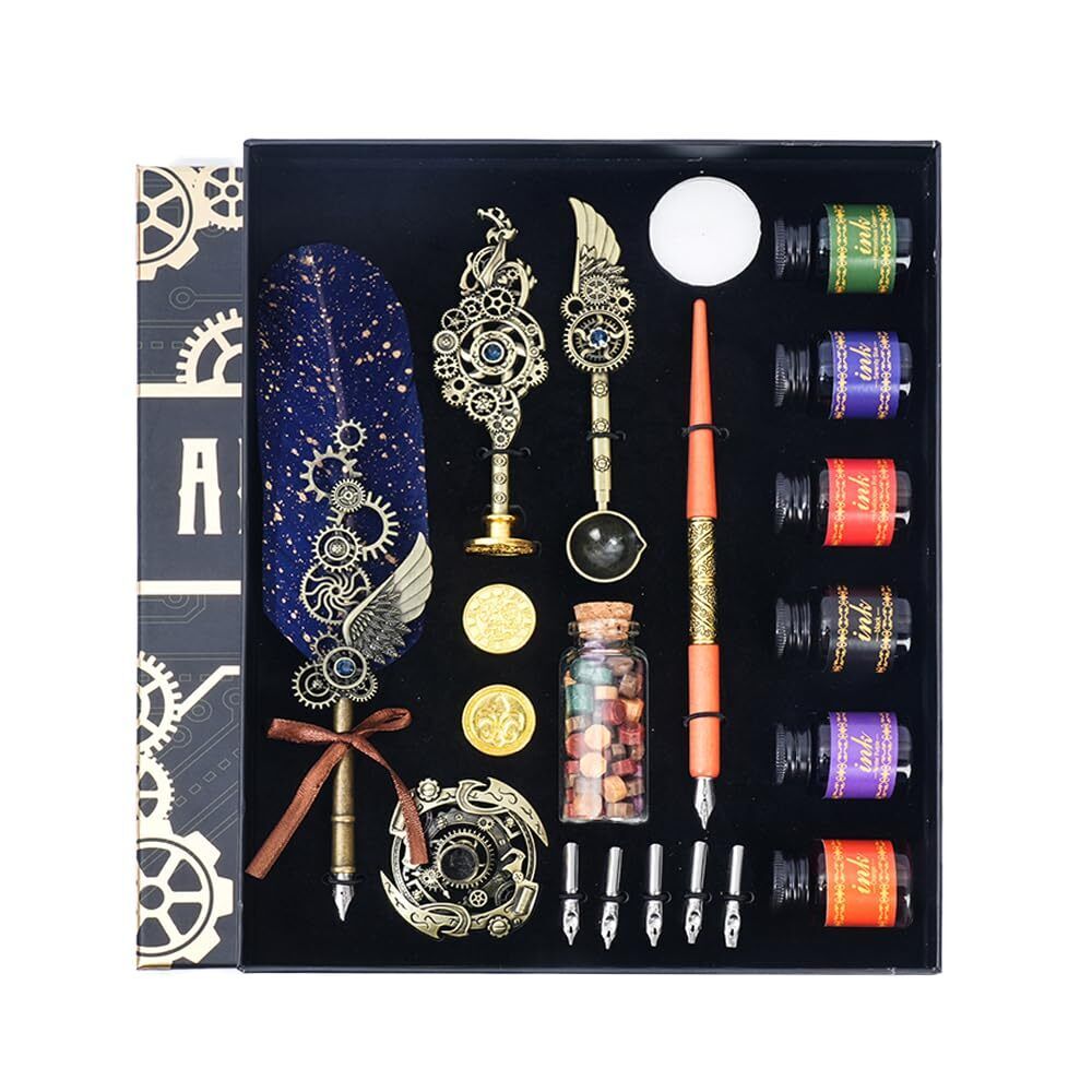 Calligraphy Pen Set Feather Pen Ink Set Quill Pen Wax Seal Stamp Set Gift for...