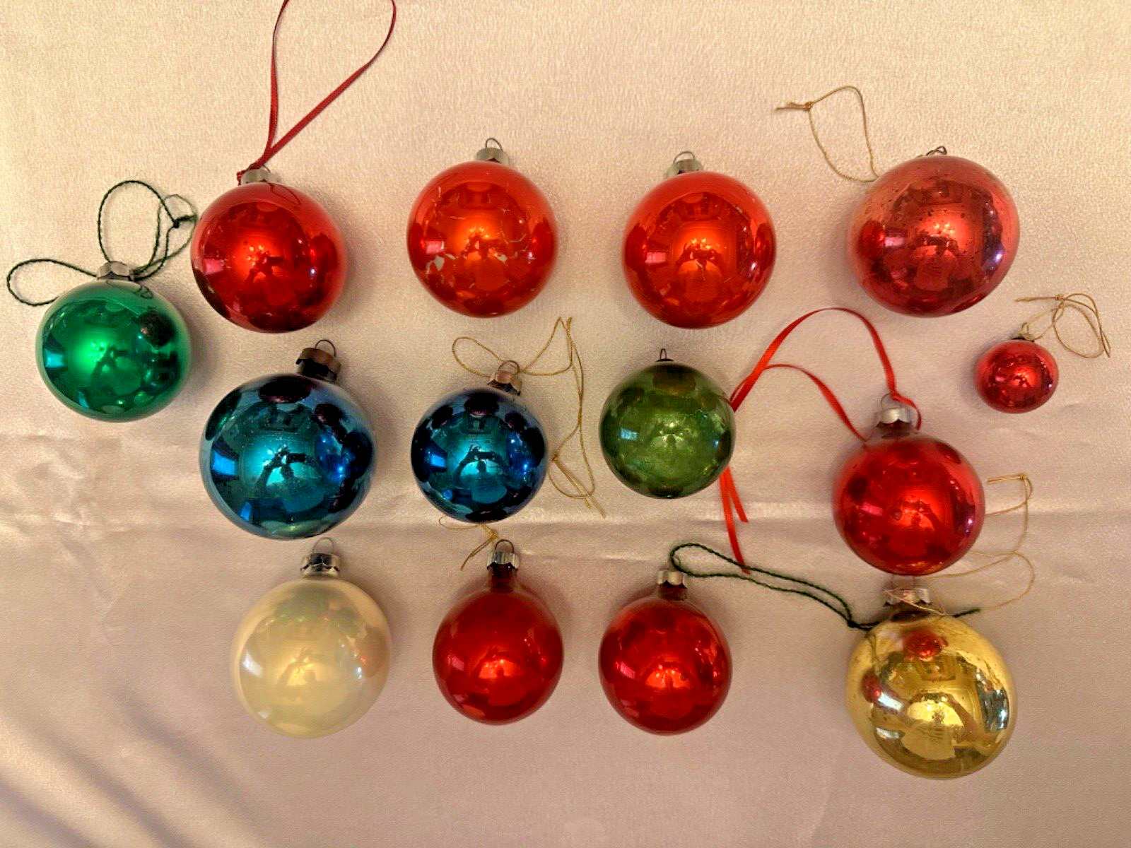 Lot of Fourteen Vintage Glass Christmas Ornaments