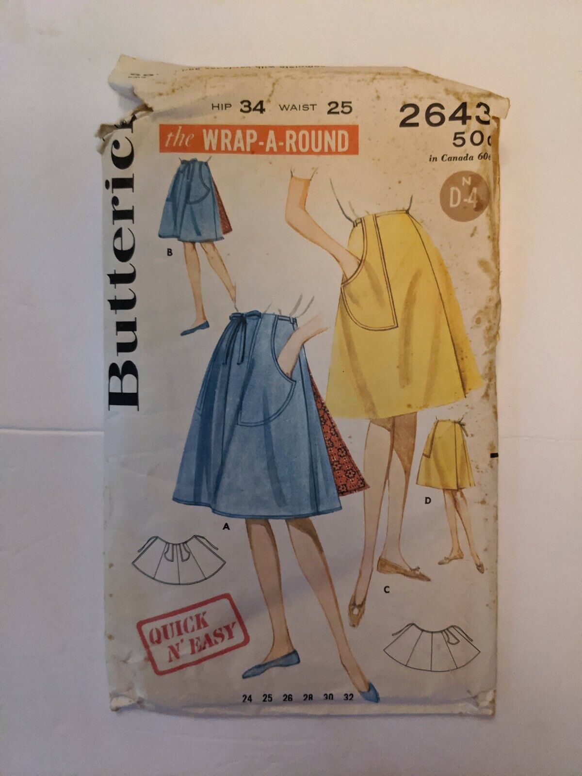  Vintage BUTTERICK 2643 Misses\' Quick N easy The Wrap a round hip 34 waist 25 