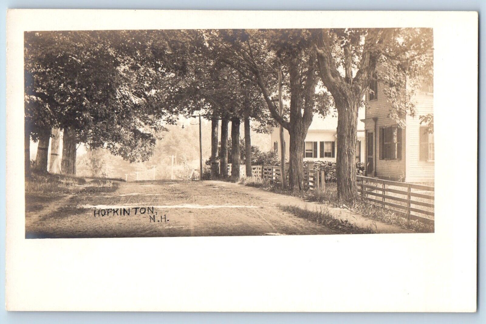 Hopkinton New Hampshire NH Postcard RPPC Photo Dirt Road And Trees Houses c1905