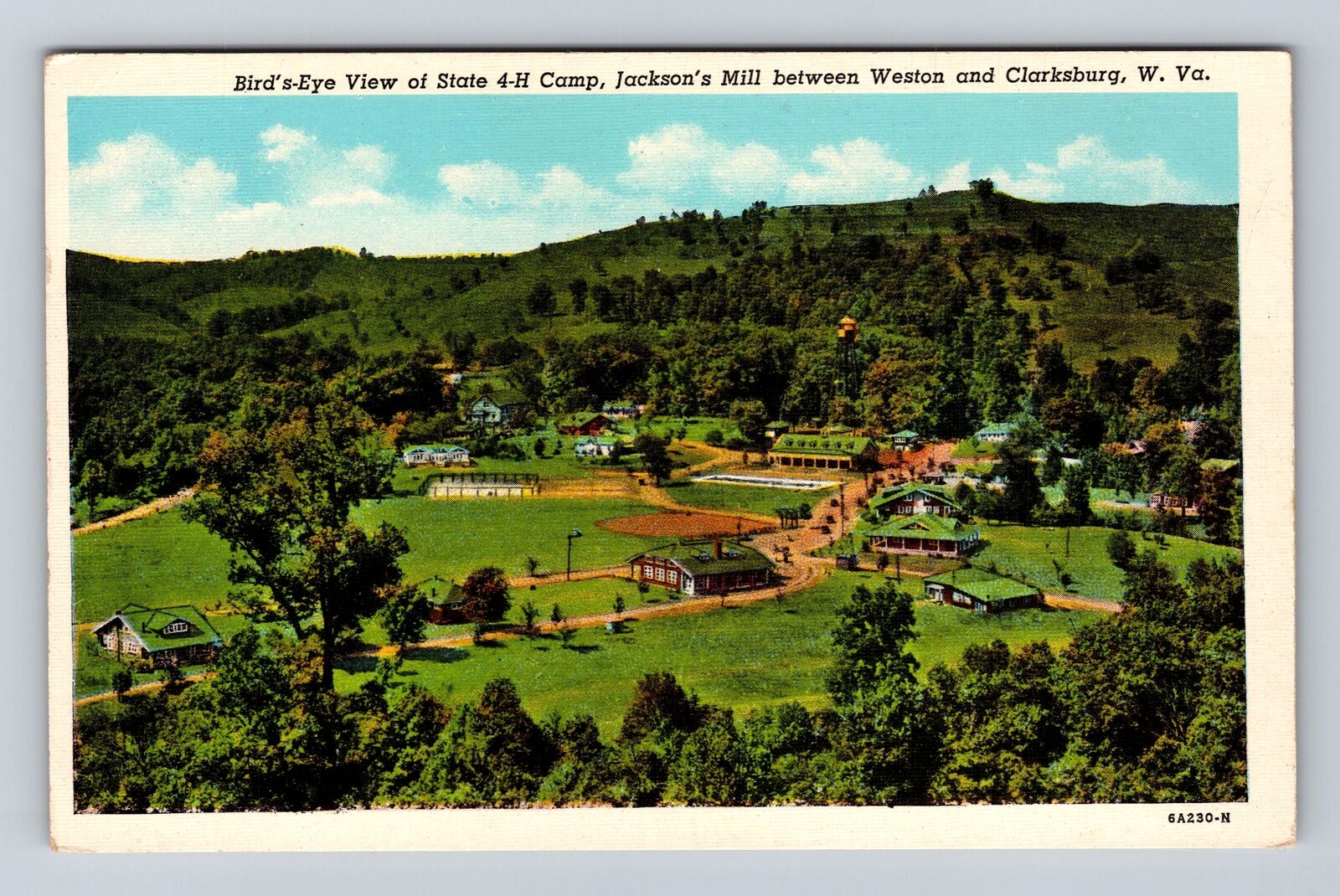 Clarksburg WV-West Virginia, Aerial Of State 4-H Camp, Vintage Souvenir Postcard