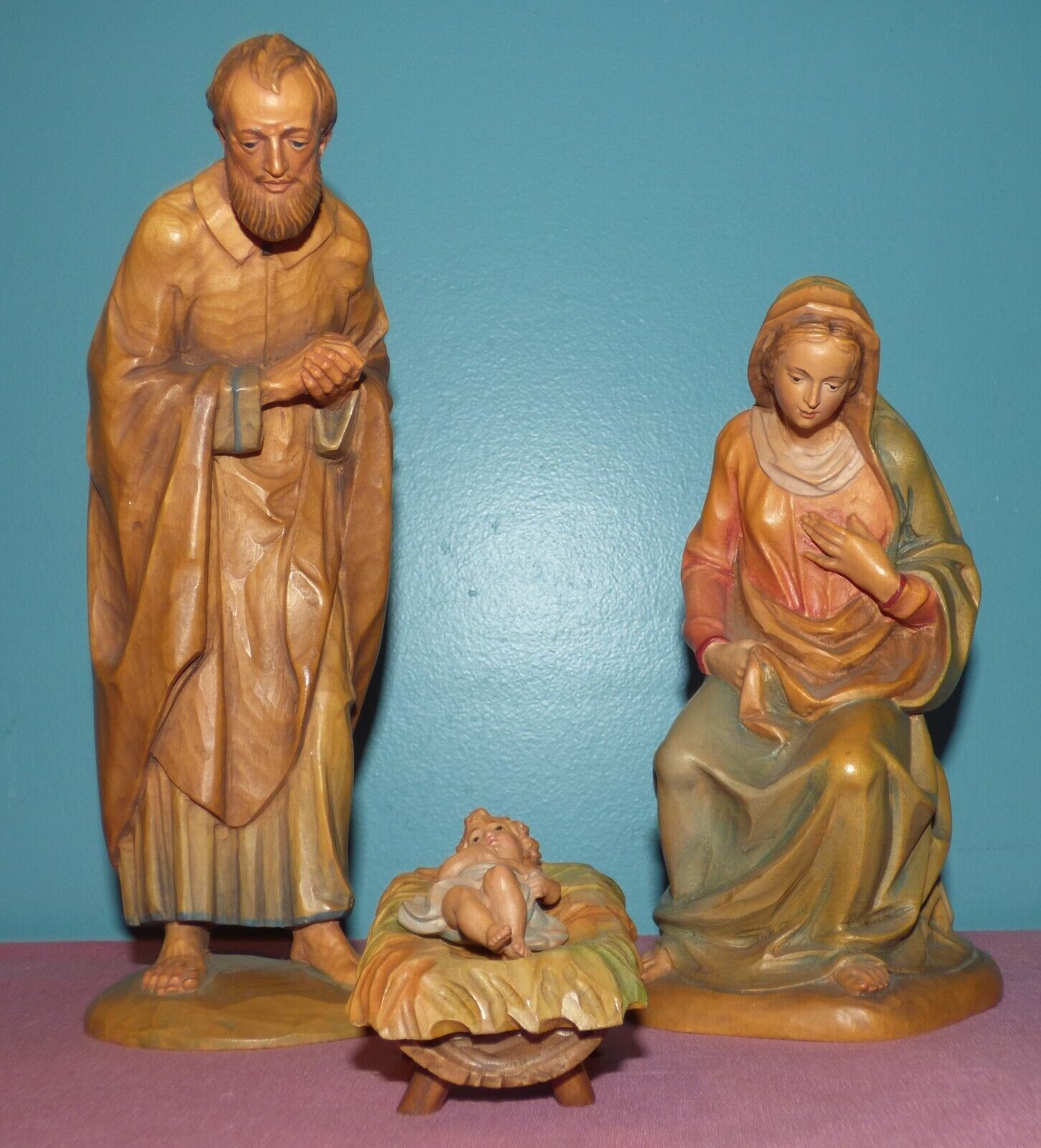 Anri Nativity Holy Family Wood Carved Figures Jesus, Mary & Joseph  Large 10\