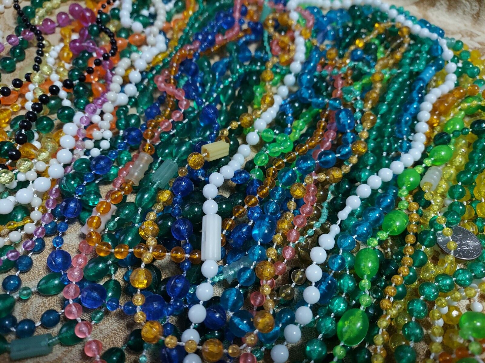 #W-Vintage plastic New Orleans Mardi Gras 1970\'s- carnival parade beads -3 dozen