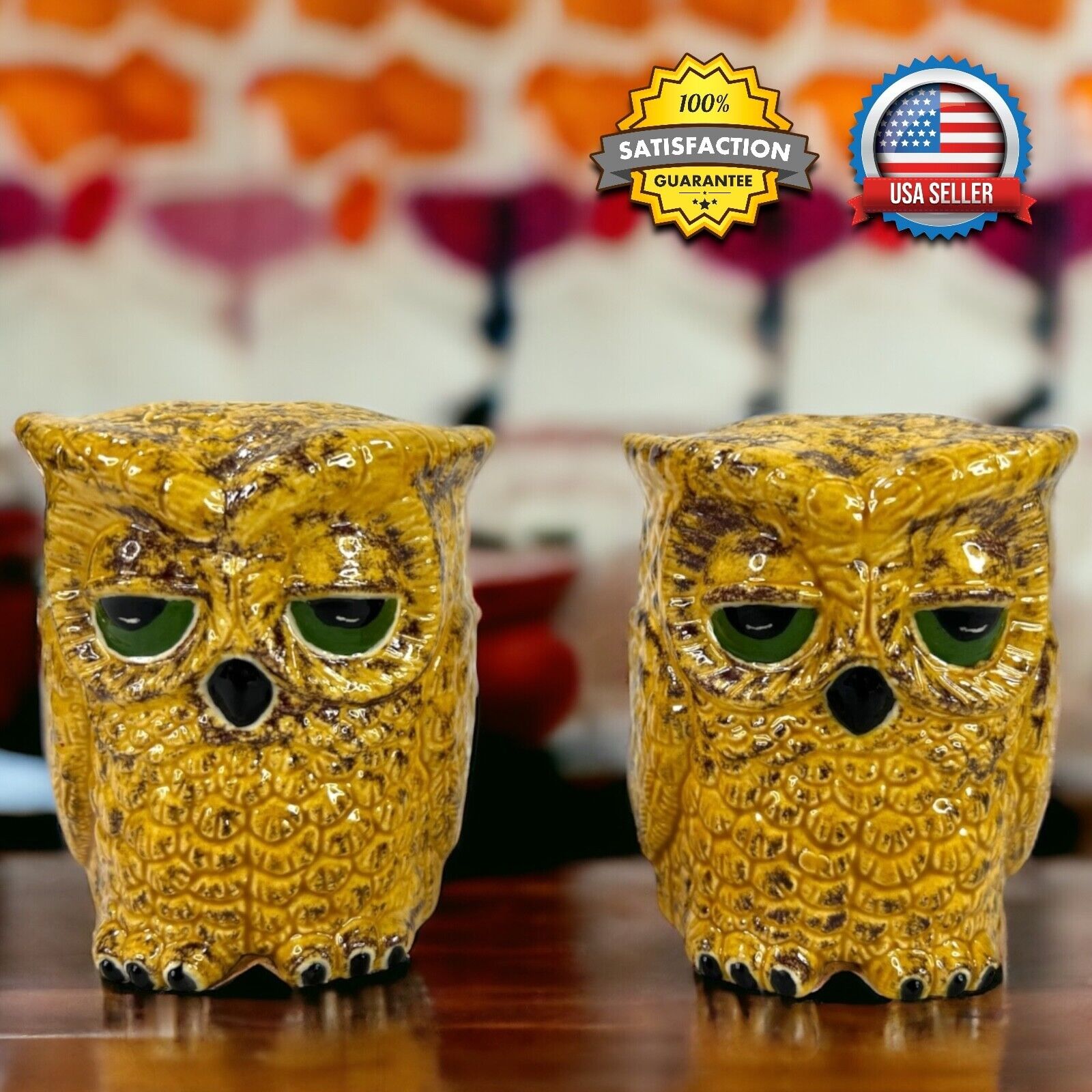 Vintage 1978 Double Sided Owl Sittre Ceramics Mold Salt & Pepper Shakers Kitschy